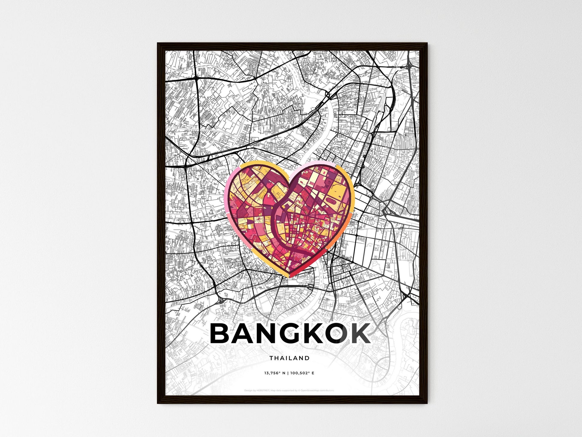 BANGKOK THAILAND minimal art map with a colorful icon. Where it all began, Couple map gift. Style 2