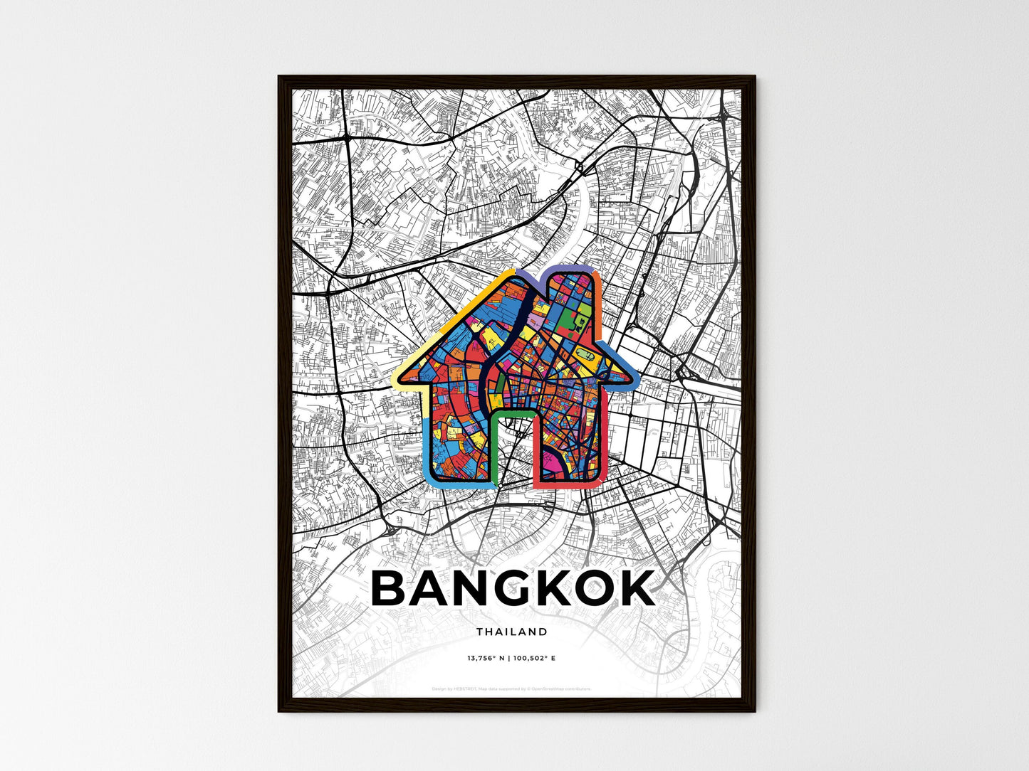BANGKOK THAILAND minimal art map with a colorful icon. Where it all began, Couple map gift. Style 3