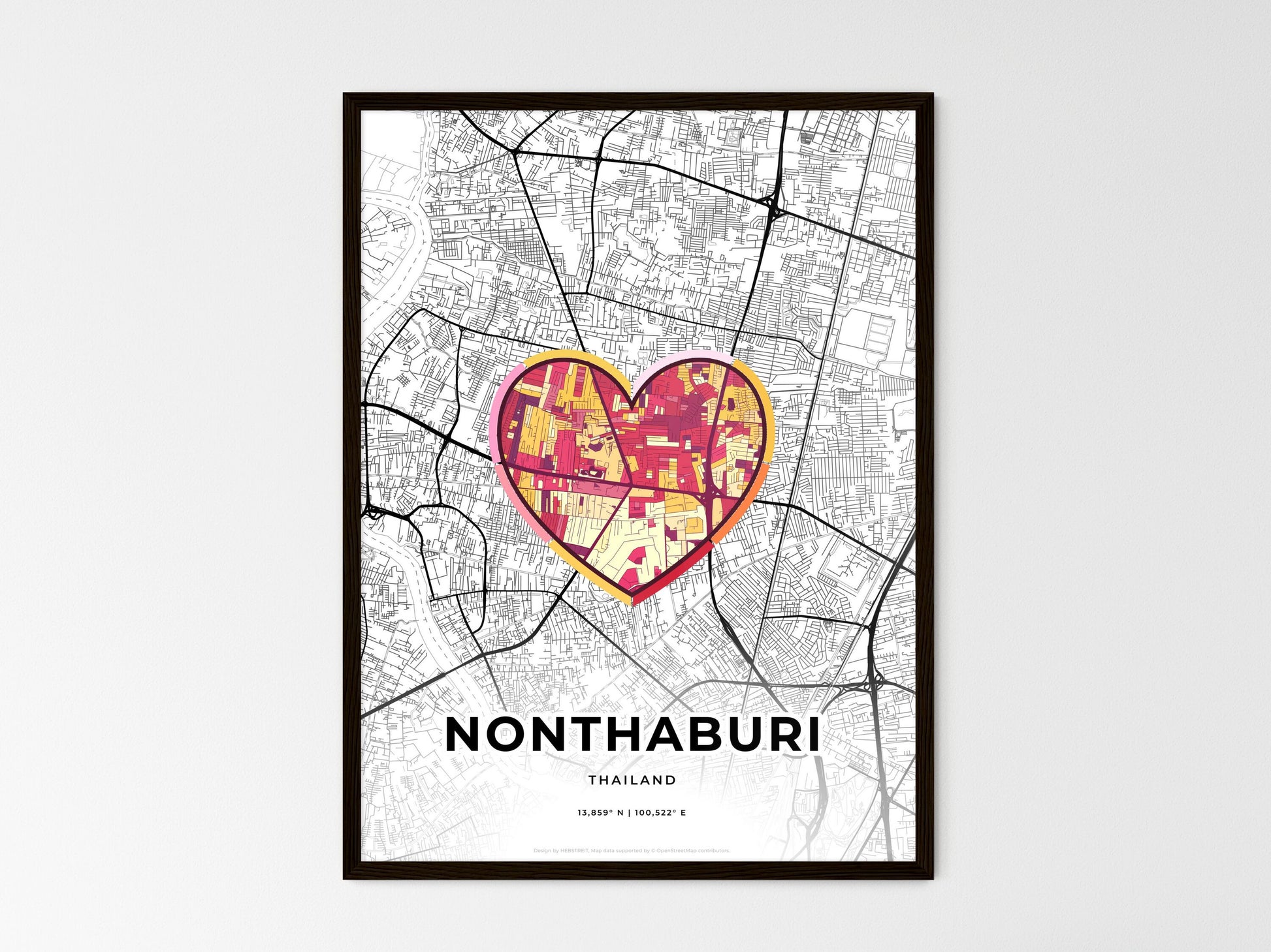 Nonthaburi Thailand wedding art map with heart icon