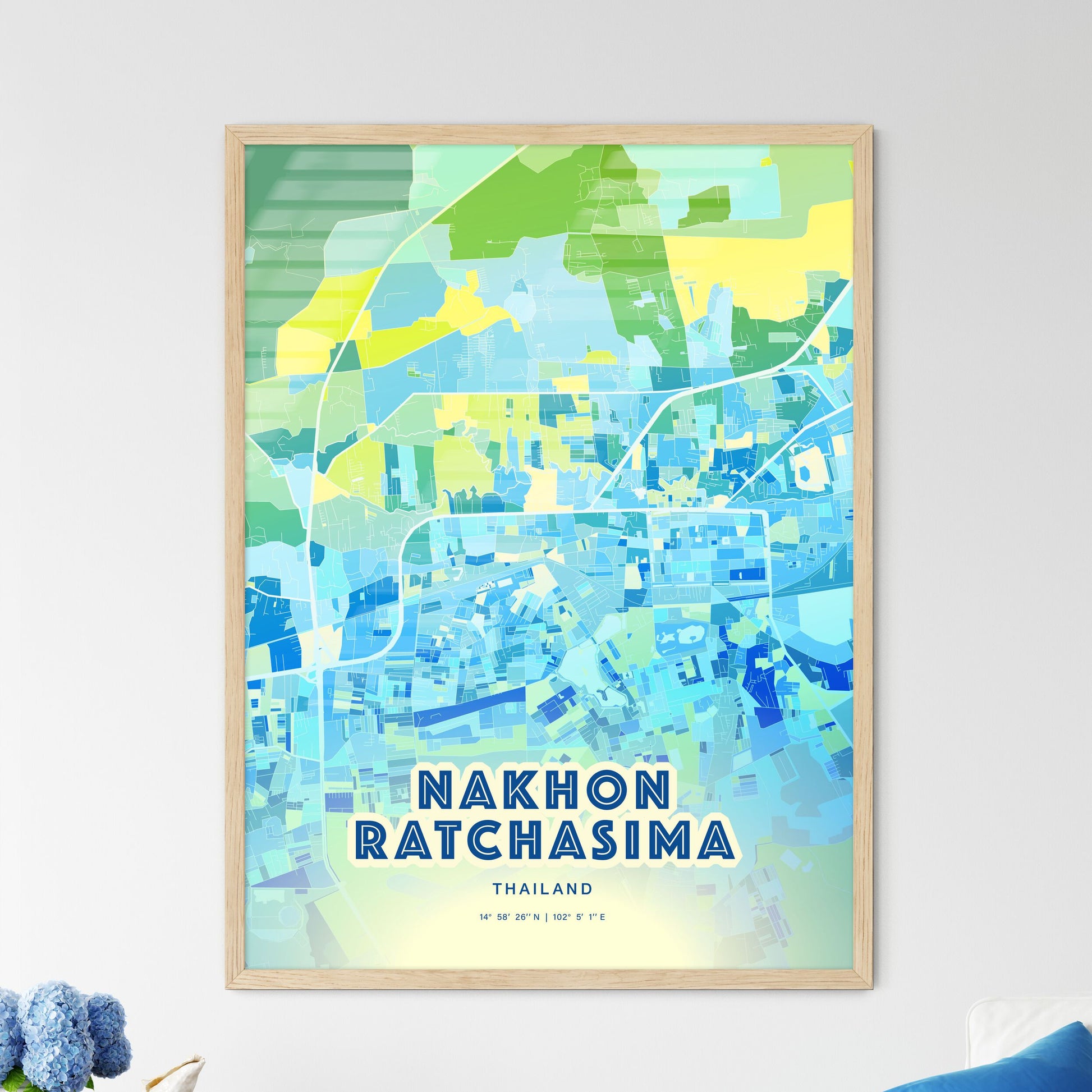 Colorful NAKHON RATCHASIMA THAILAND Fine Art Map Cool Blue