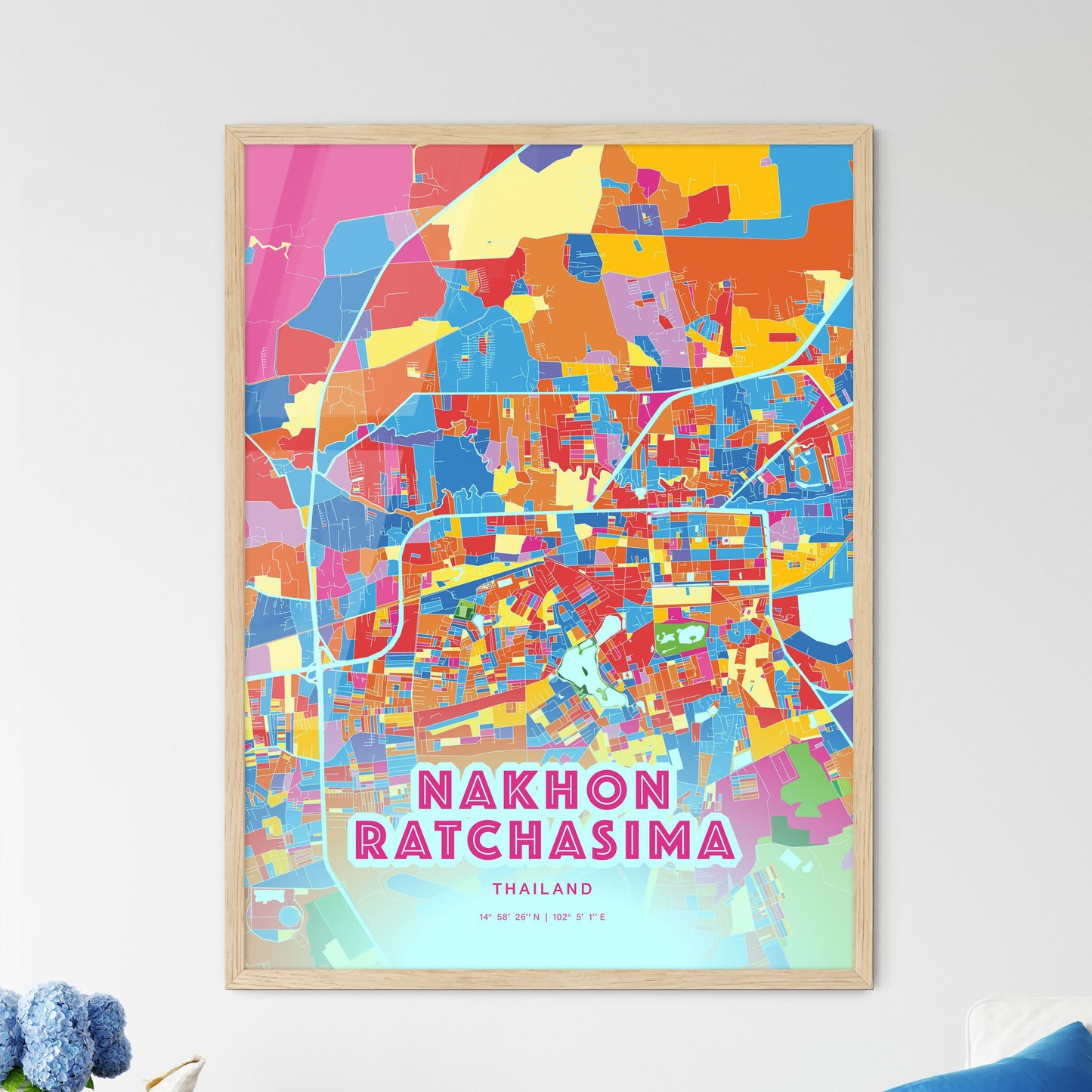 Colorful NAKHON RATCHASIMA THAILAND Fine Art Map Crazy Colors