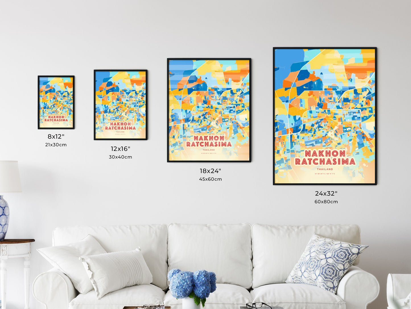 Colorful NAKHON RATCHASIMA THAILAND Fine Art Map Blue Orange