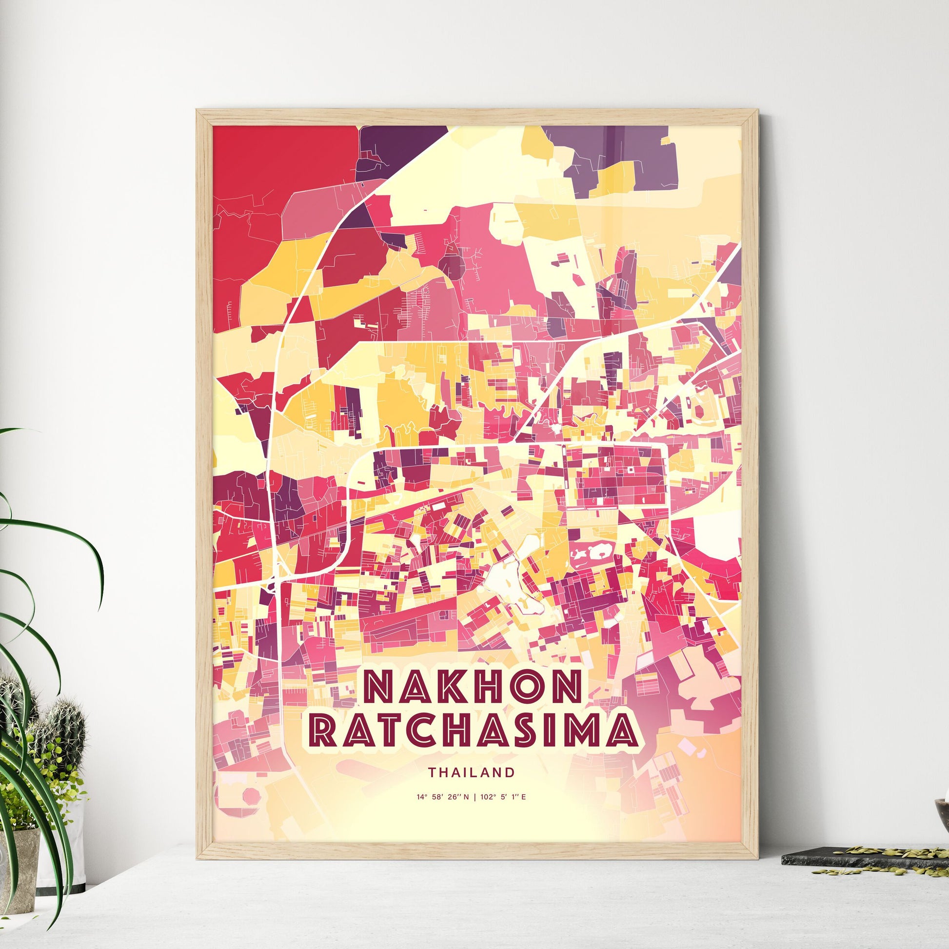 Colorful NAKHON RATCHASIMA THAILAND Fine Art Map Hot Red