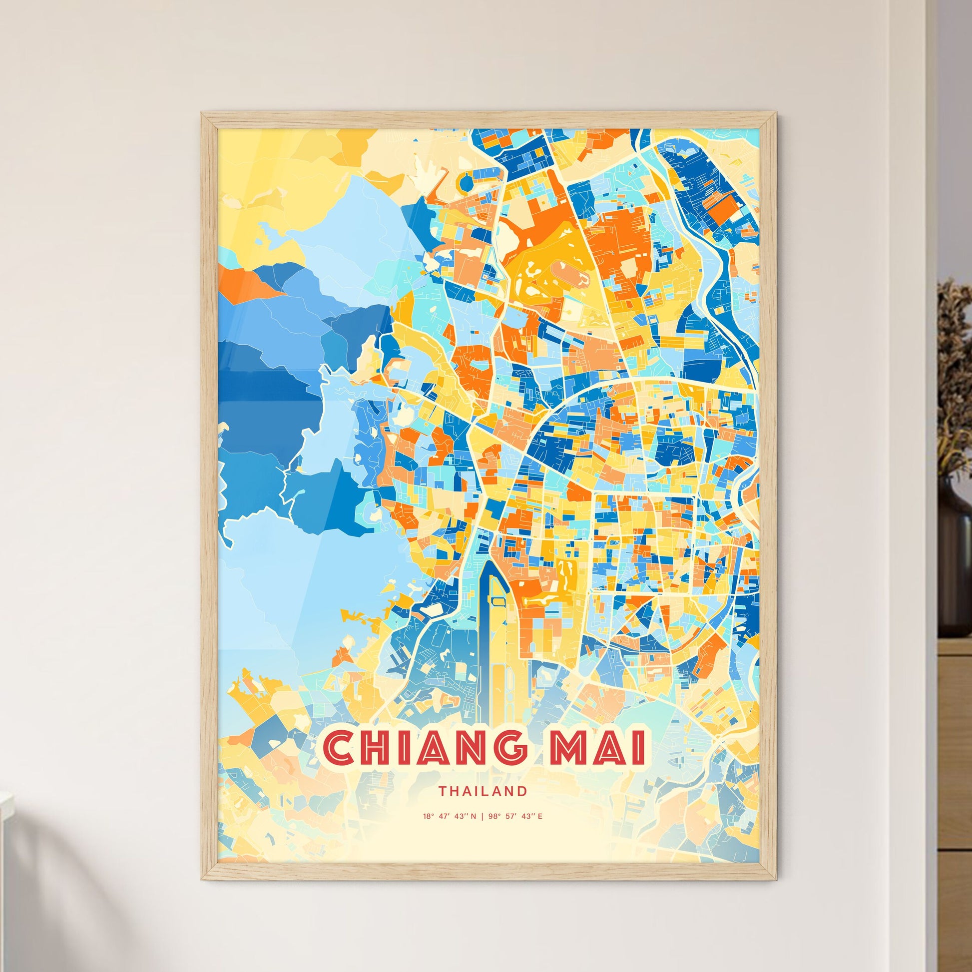 Colorful CHIANG MAI THAILAND Fine Art Map Blue Orange