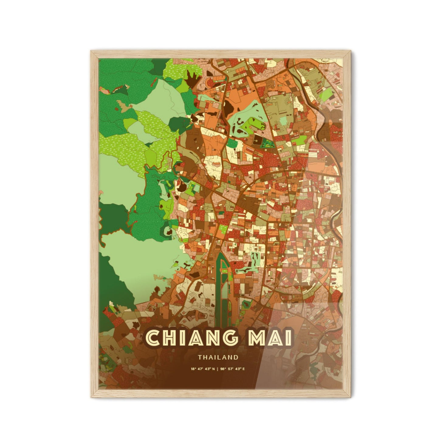 Colorful CHIANG MAI THAILAND Fine Art Map Farmhouse