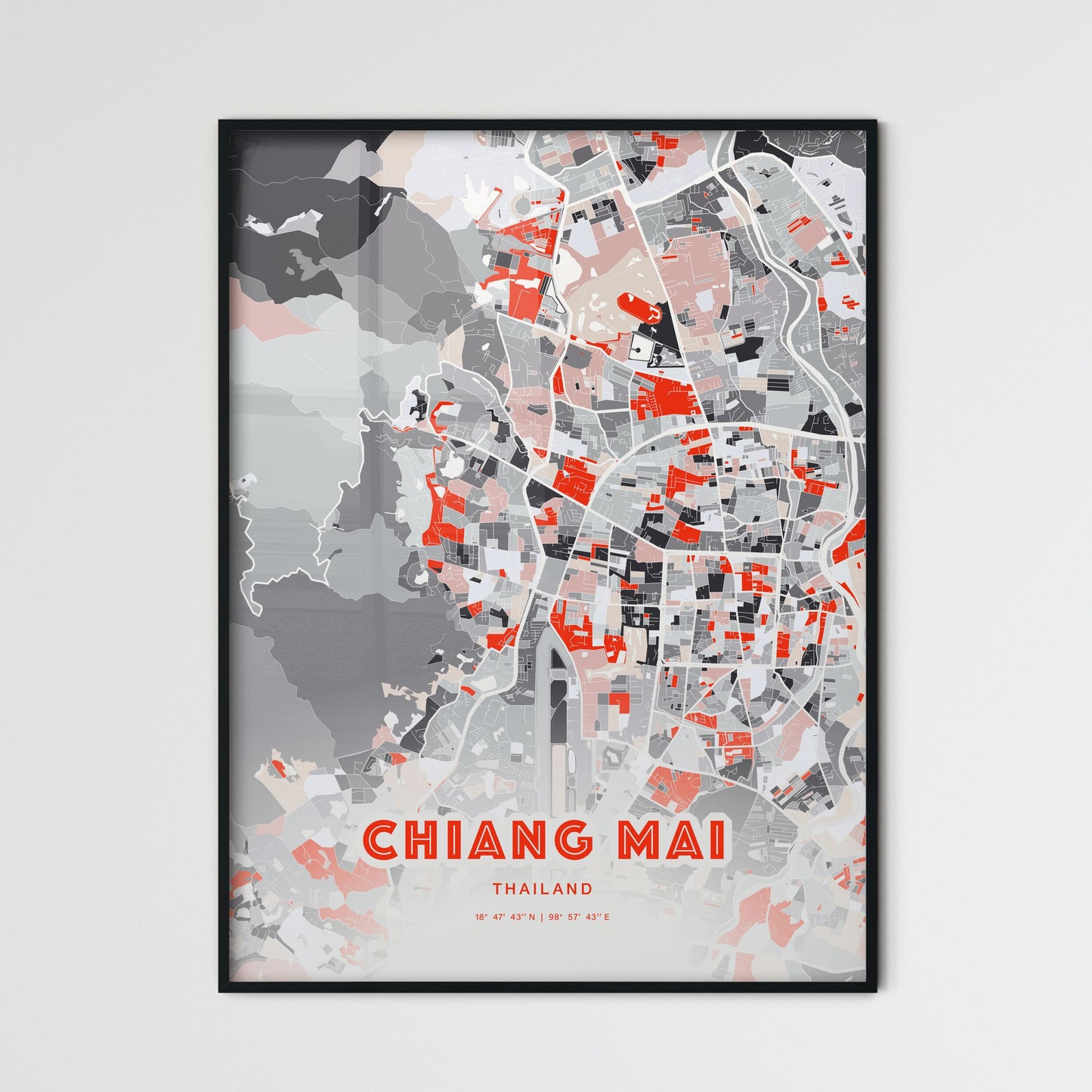 Colorful CHIANG MAI THAILAND Fine Art Map Modern