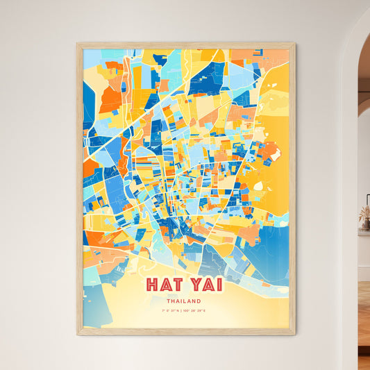 Colorful HAT YAI THAILAND Fine Art Map Blue Orange