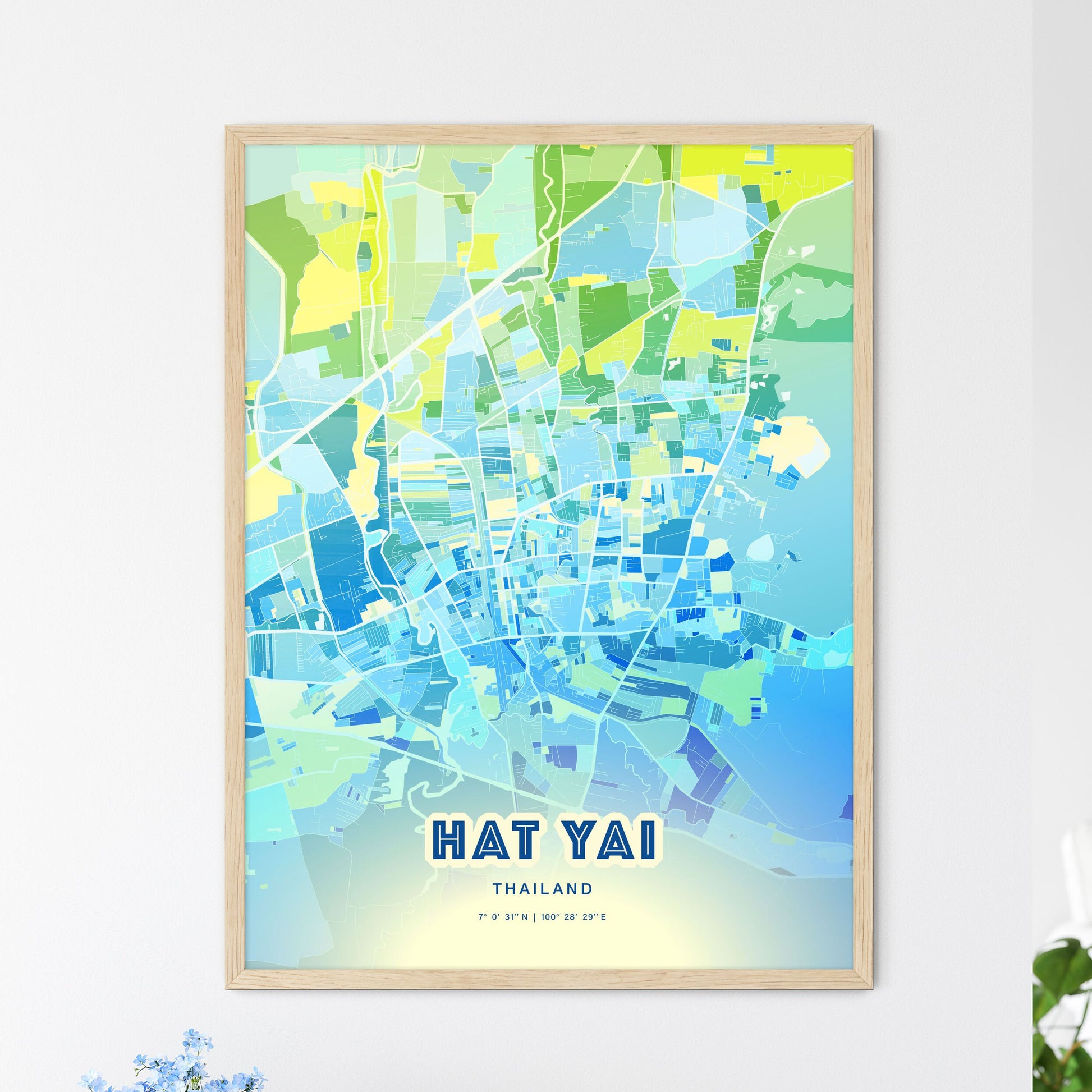 Colorful HAT YAI THAILAND Fine Art Map Cool Blue