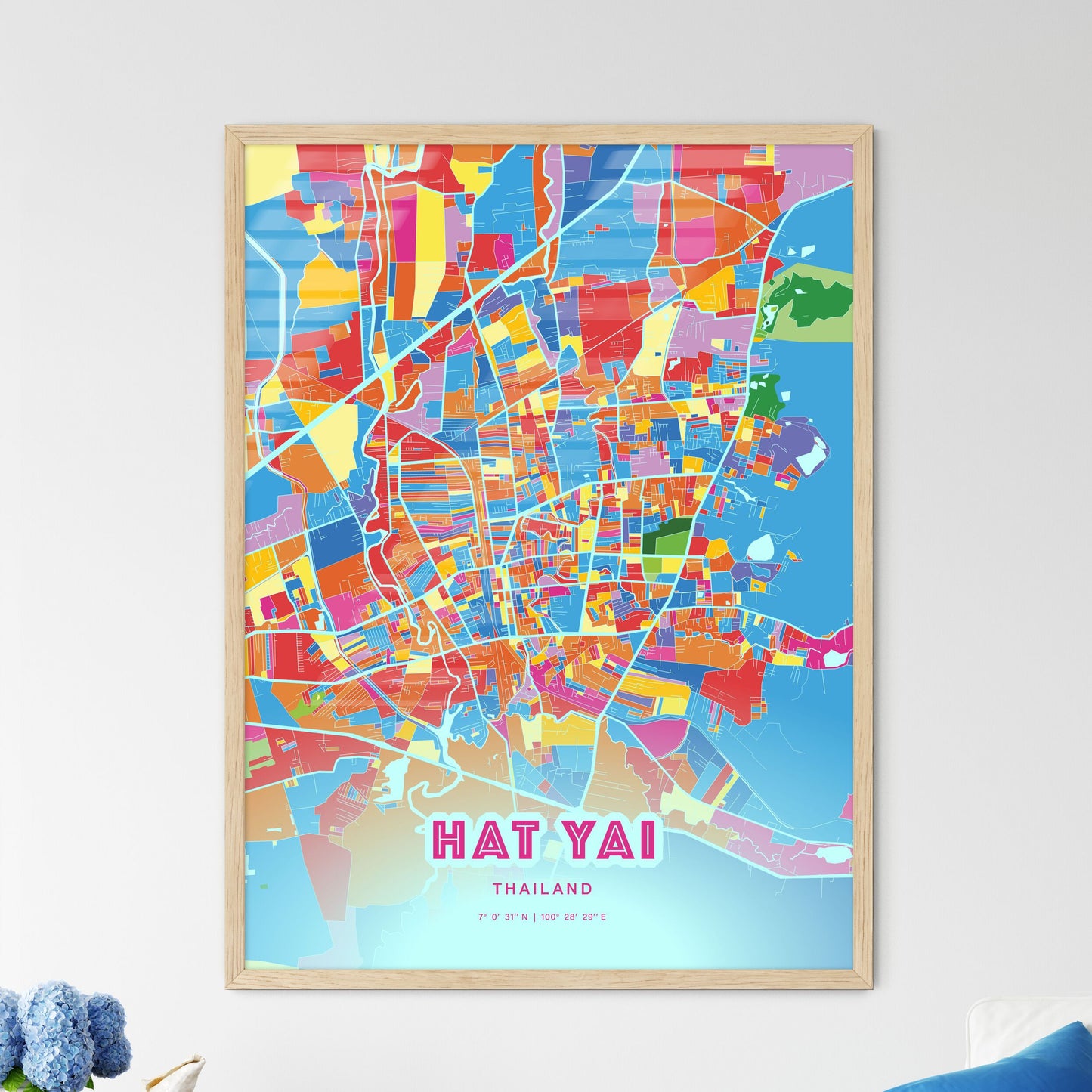 Colorful HAT YAI THAILAND Fine Art Map Crazy Colors