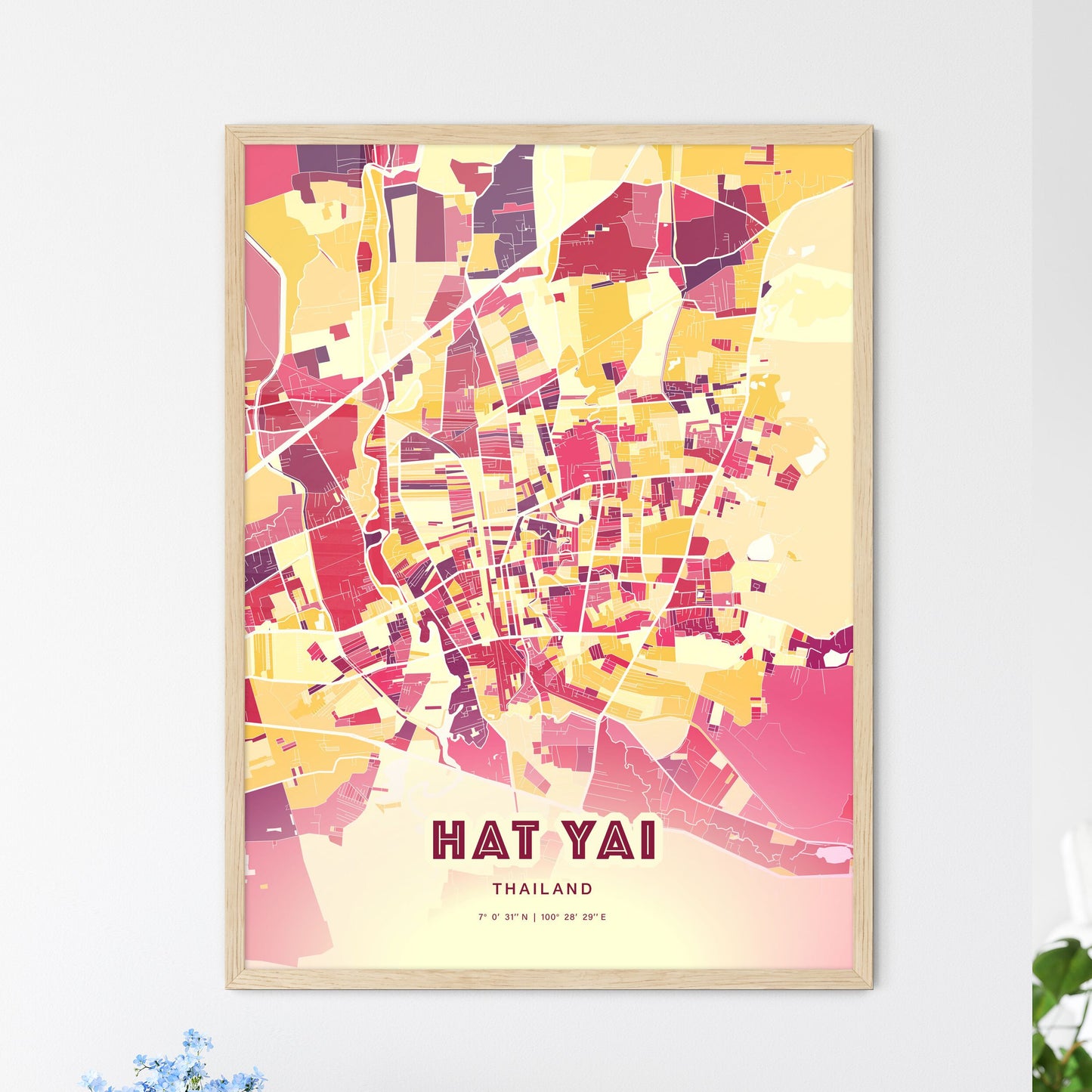 Colorful HAT YAI THAILAND Fine Art Map Hot Red