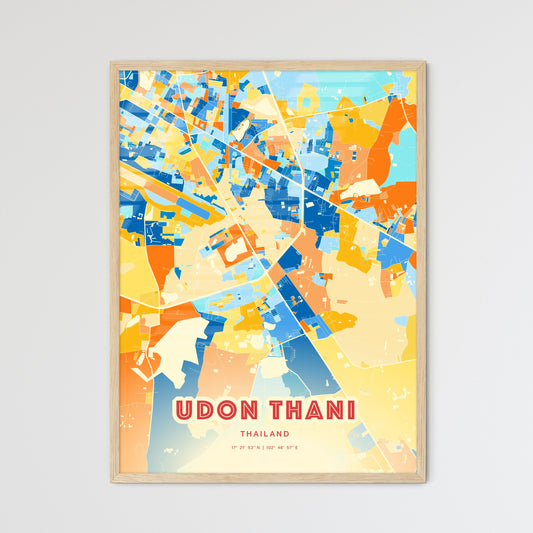 Colorful UDON THANI THAILAND Fine Art Map Blue Orange