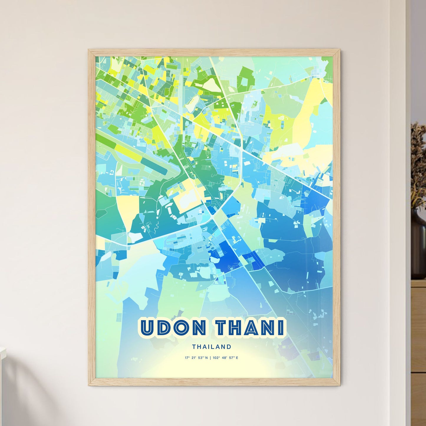 Colorful UDON THANI THAILAND Fine Art Map Cool Blue