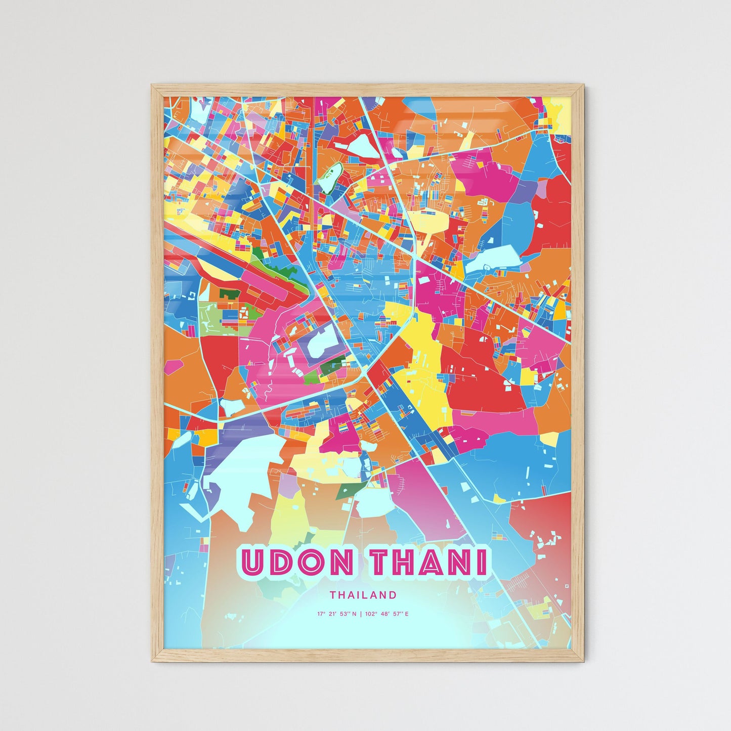 Colorful UDON THANI THAILAND Fine Art Map Crazy Colors
