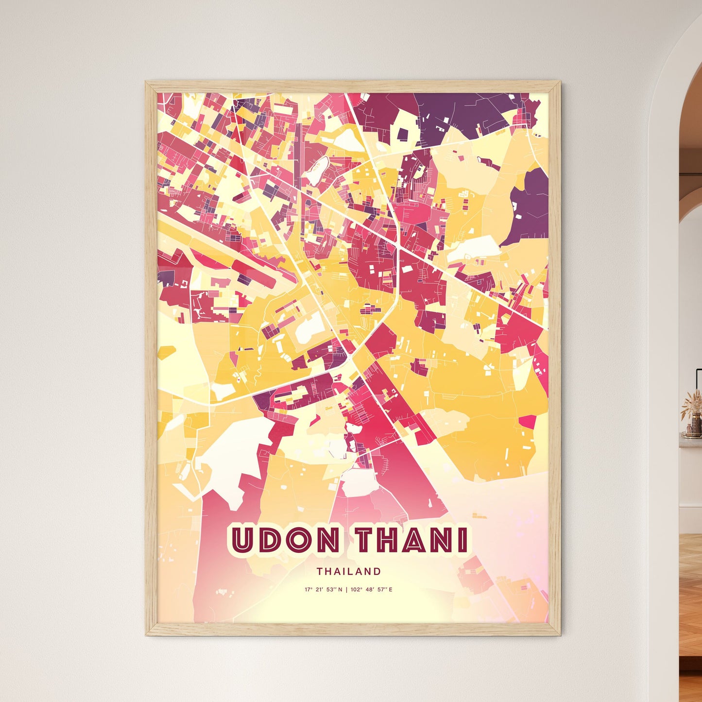 Colorful UDON THANI THAILAND Fine Art Map Hot Red