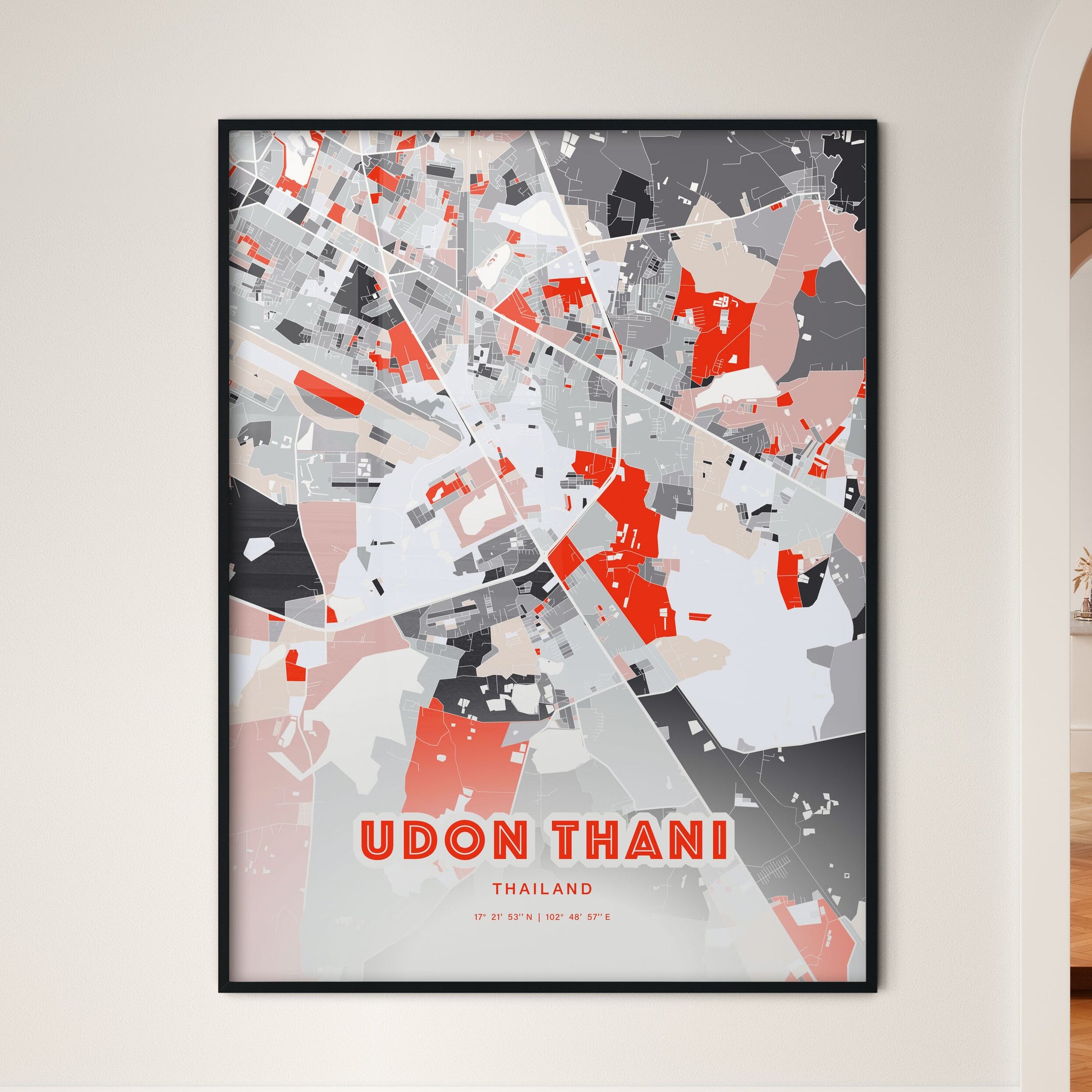 Colorful UDON THANI THAILAND Fine Art Map Modern