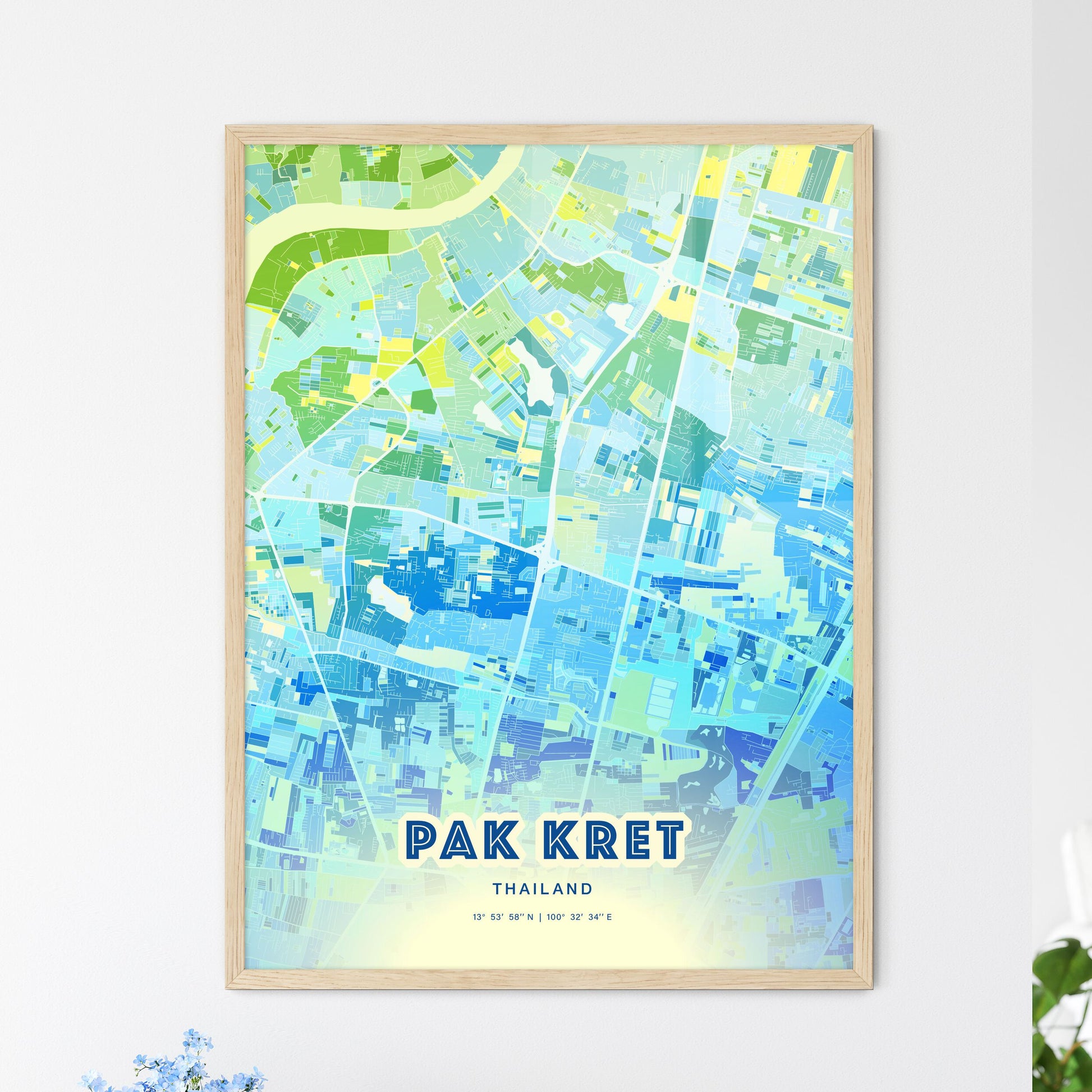 Colorful PAK KRET THAILAND Fine Art Map Cool Blue