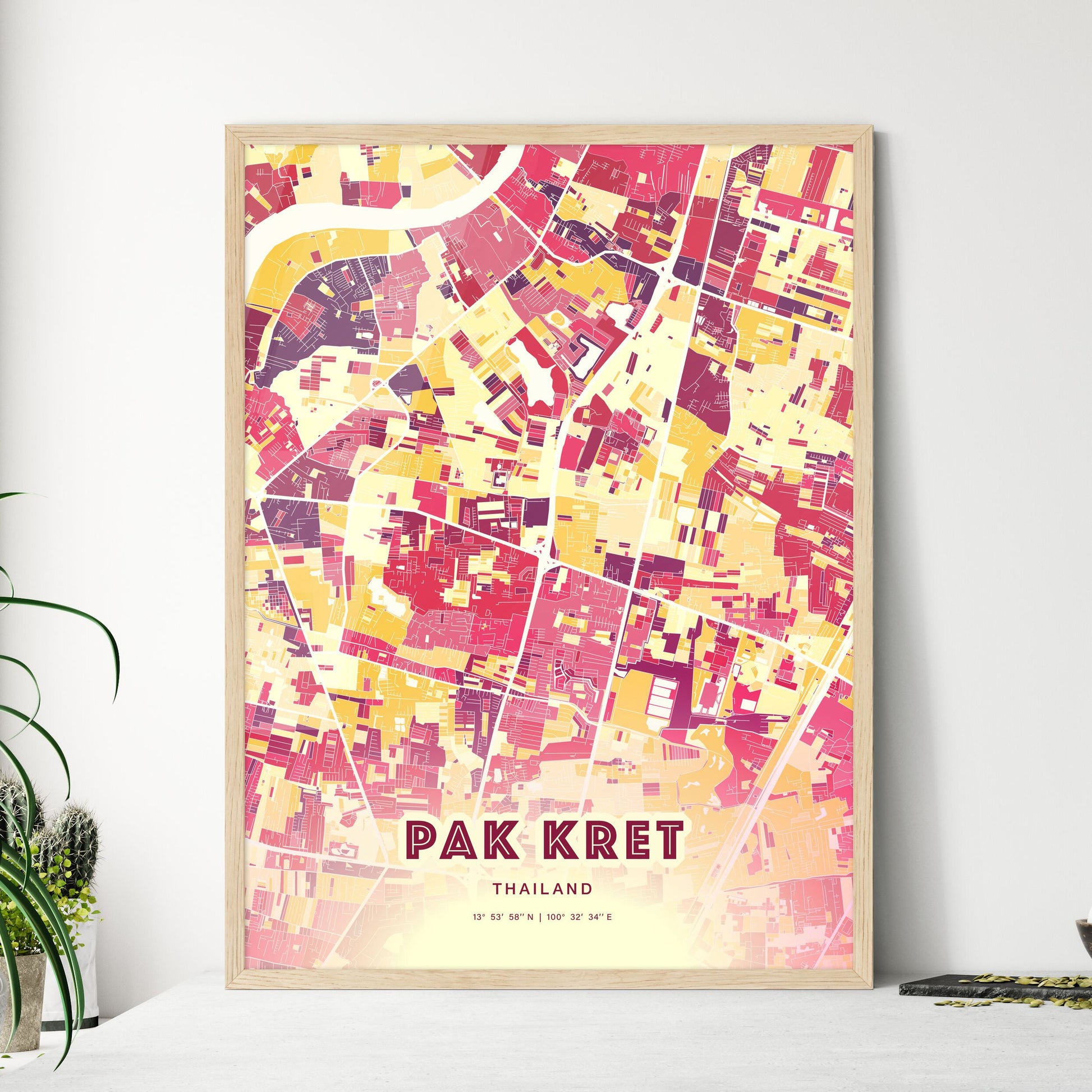 Colorful PAK KRET THAILAND Fine Art Map Hot Red