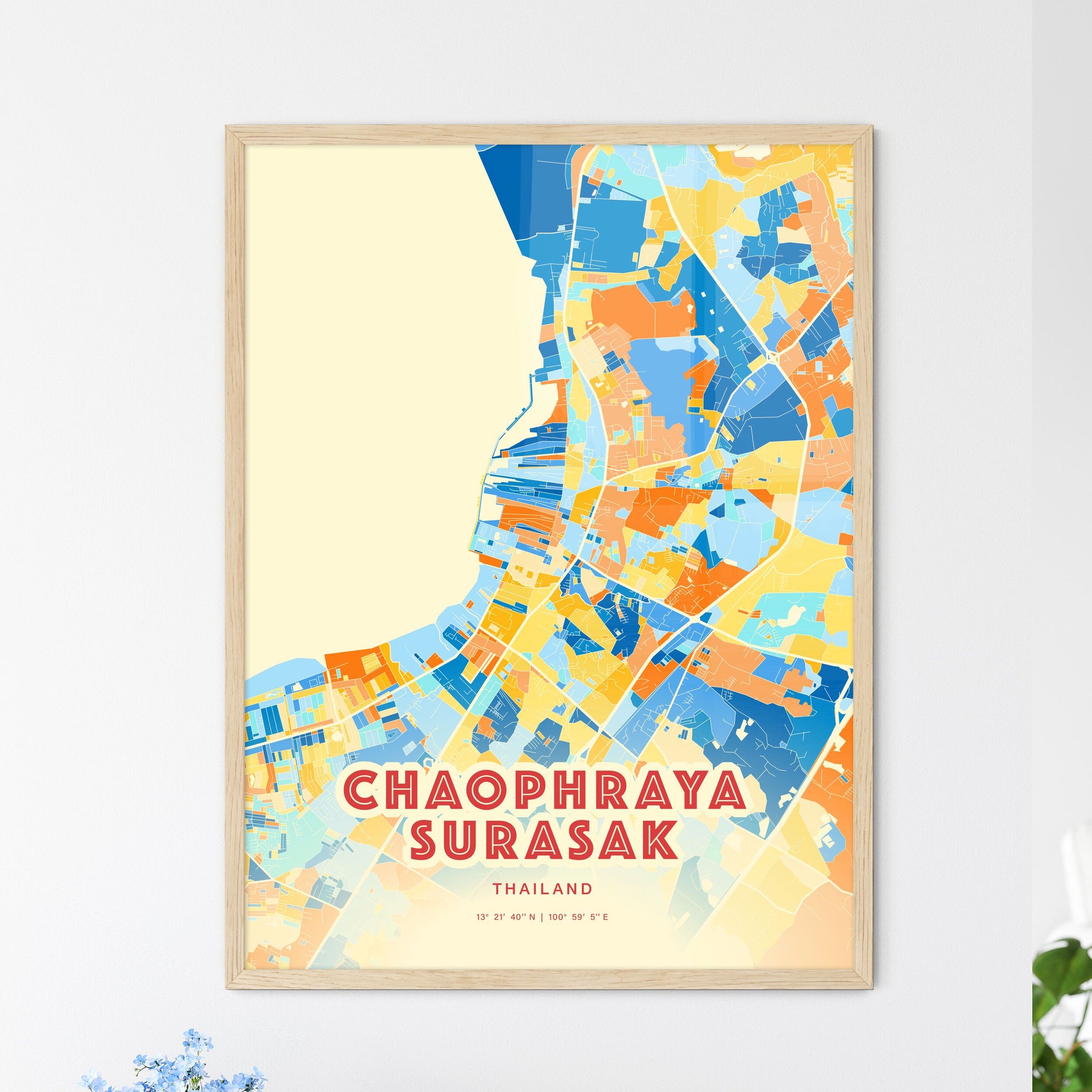 Colorful CHAOPHRAYA SURASAK THAILAND Fine Art Map Blue Orange