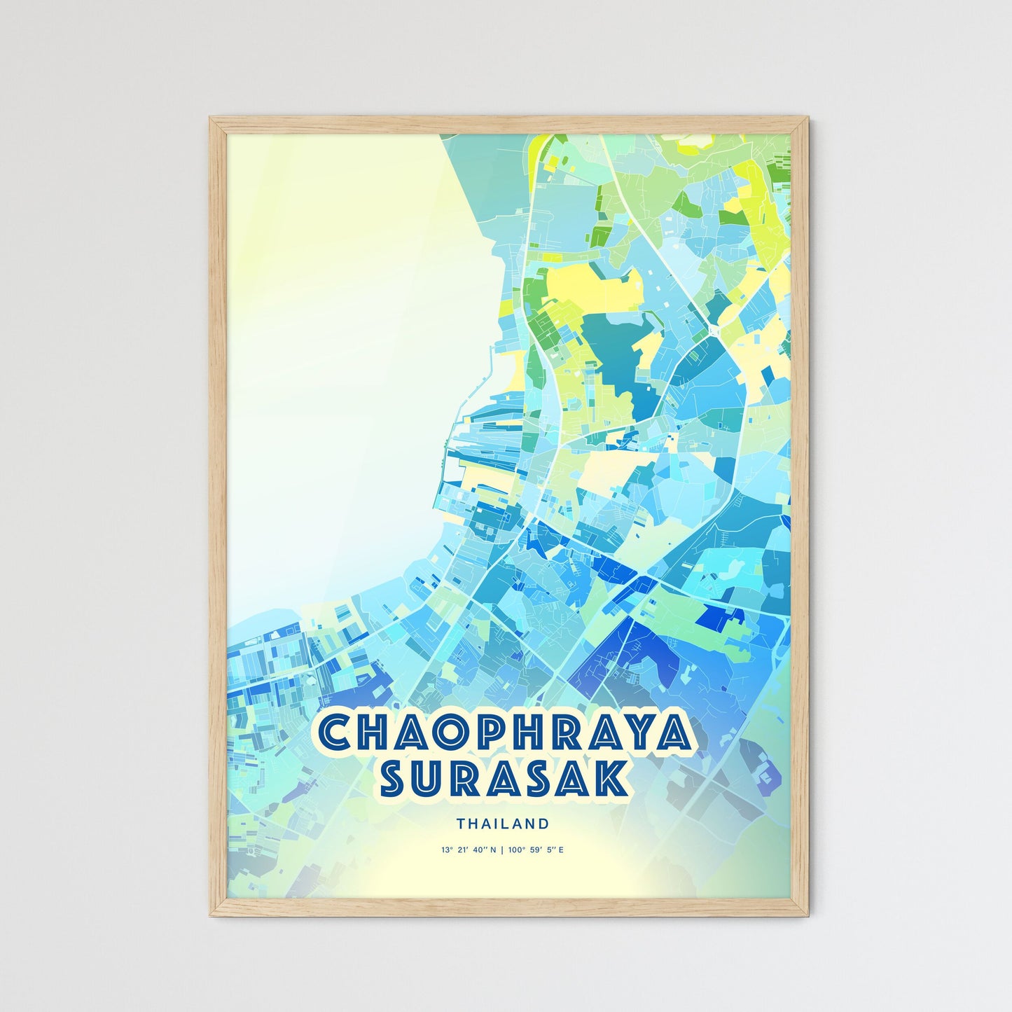 Colorful CHAOPHRAYA SURASAK THAILAND Fine Art Map Cool Blue