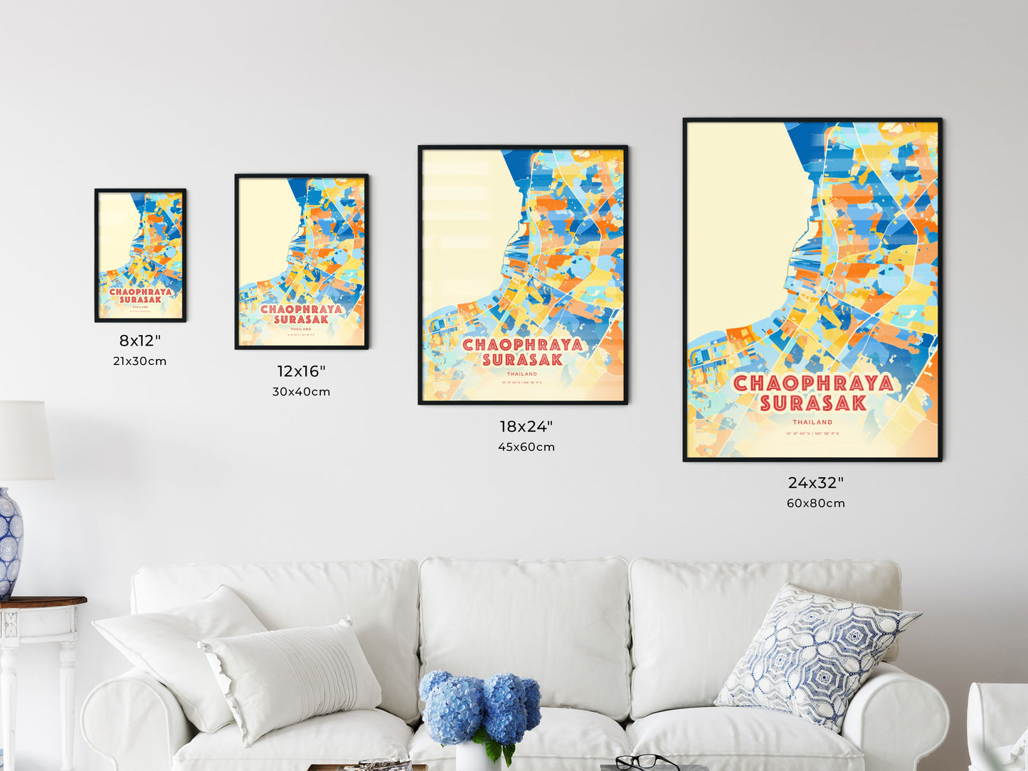 Colorful CHAOPHRAYA SURASAK THAILAND Fine Art Map Blue Orange