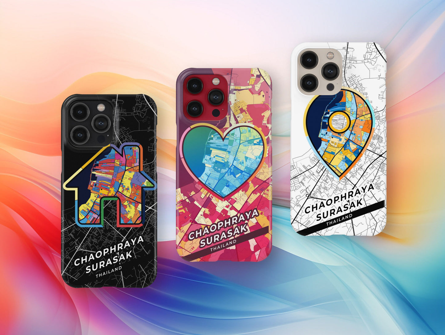Chaophraya Surasak Thailand slim phone case with colorful icon. Birthday, wedding or housewarming gift. Couple match cases.