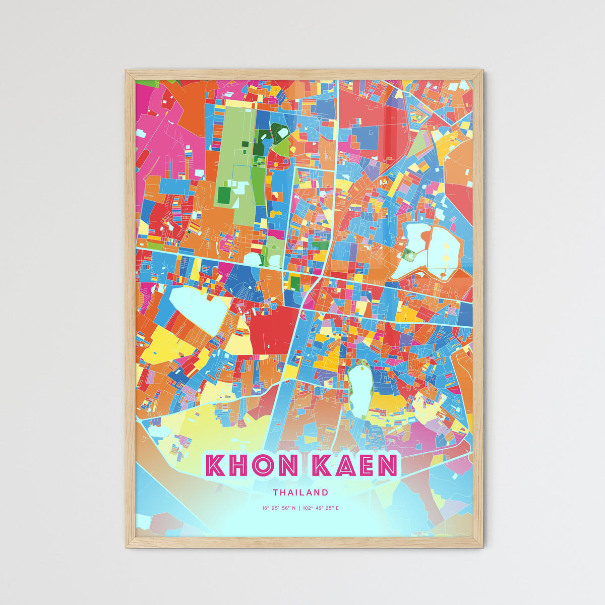 Colorful KHON KAEN THAILAND Fine Art Map Crazy Colors