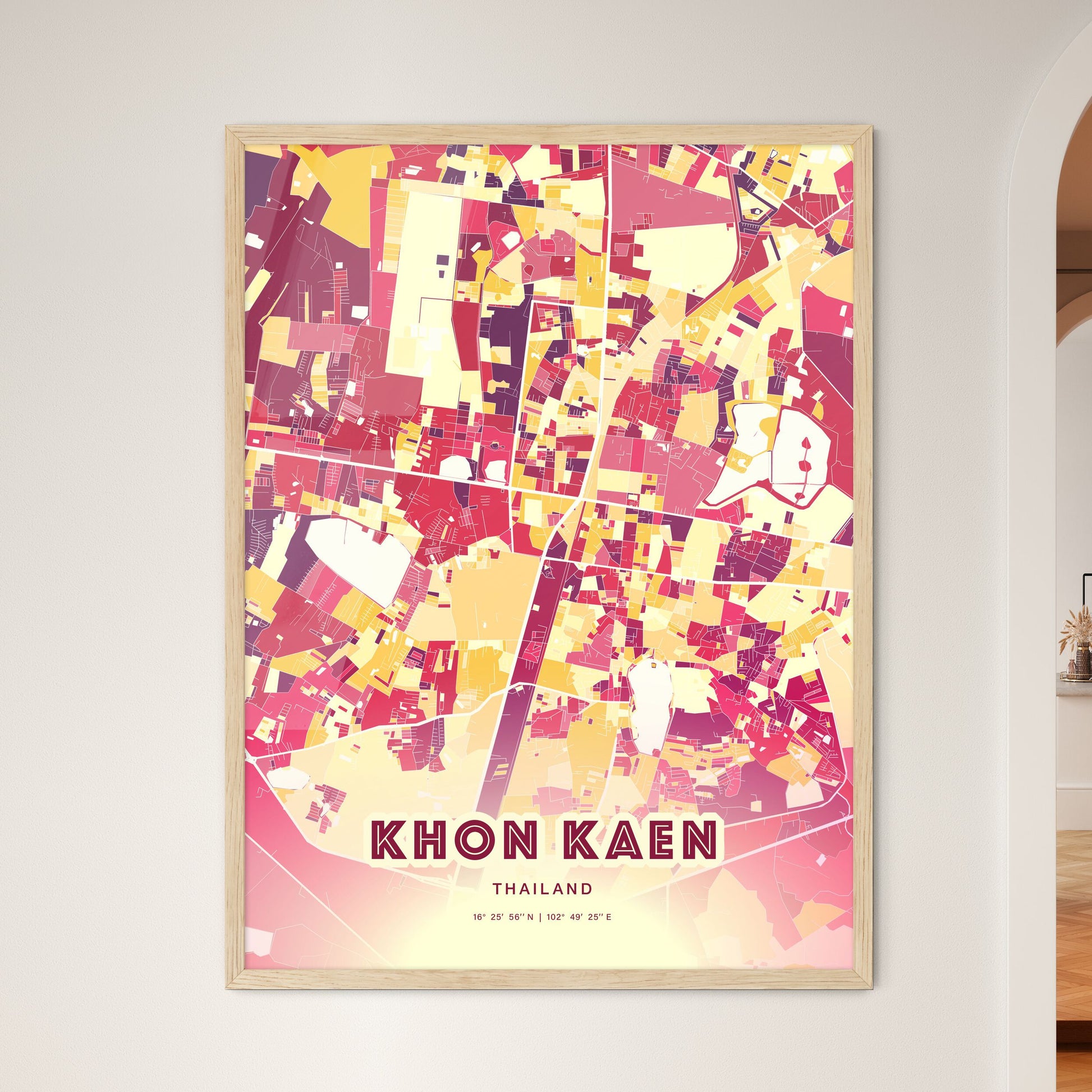 Colorful KHON KAEN THAILAND Fine Art Map Hot Red