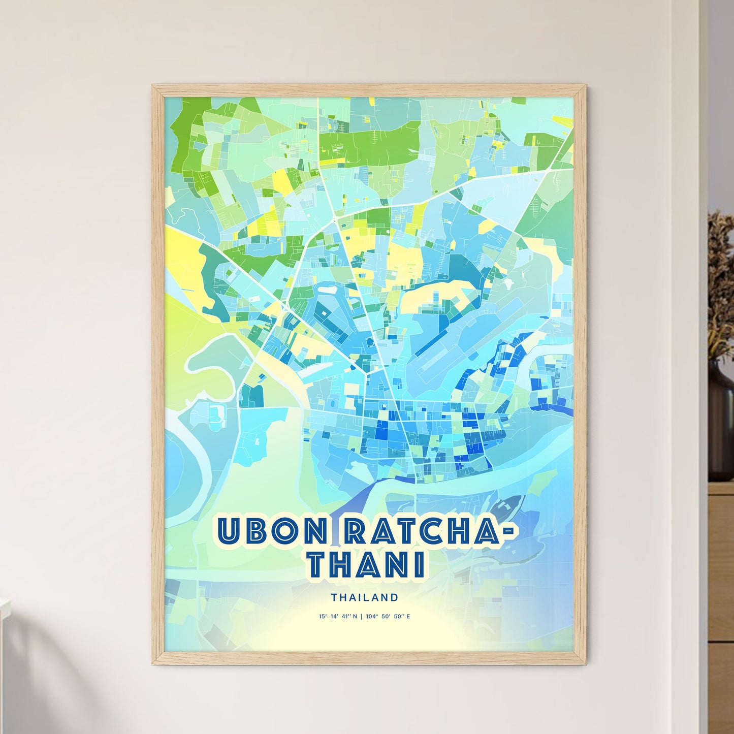 Colorful UBON RATCHATHANI THAILAND Fine Art Map Cool Blue