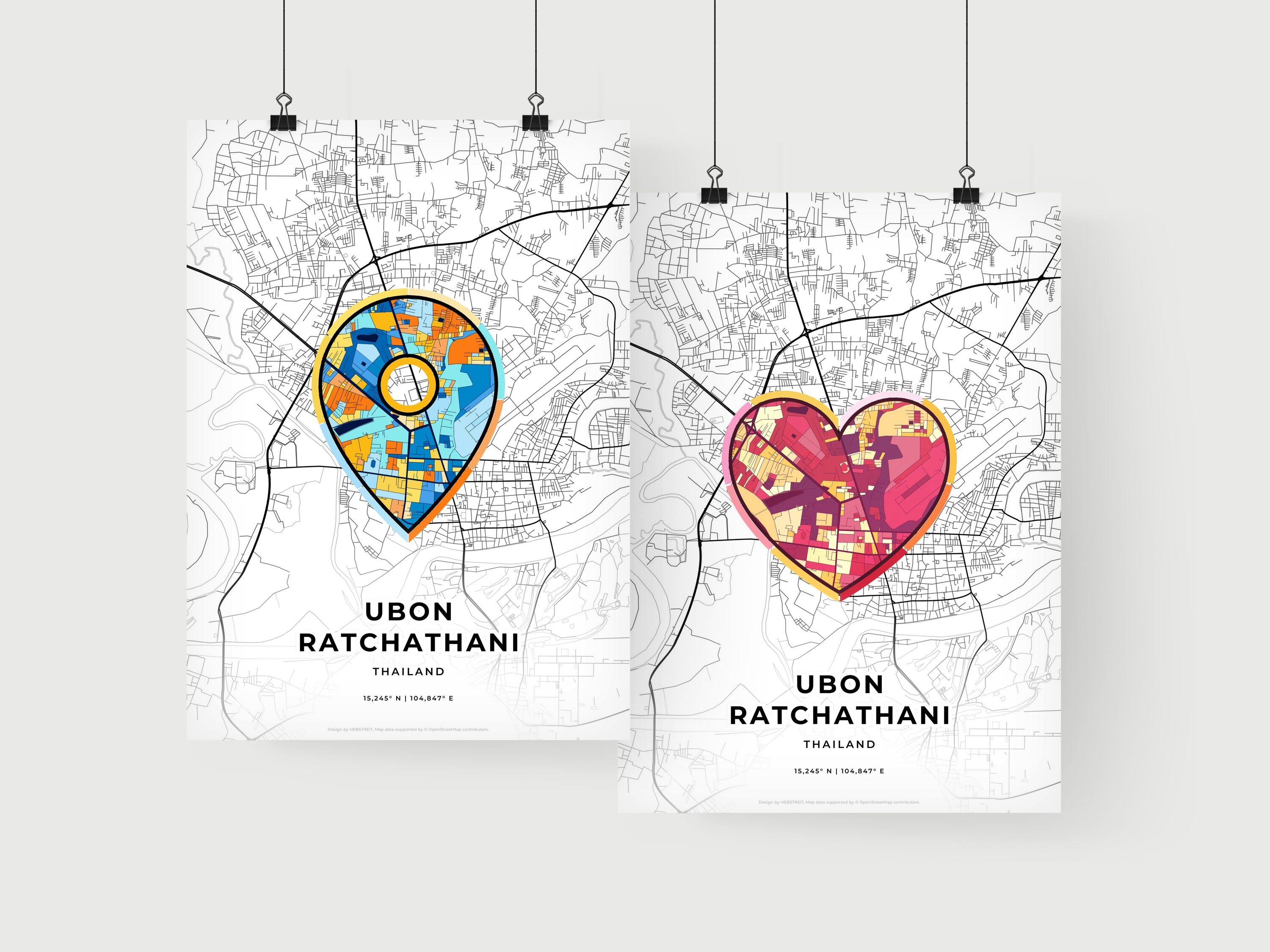 UBON RATCHATHANI THAILAND minimal art map with a colorful icon ...