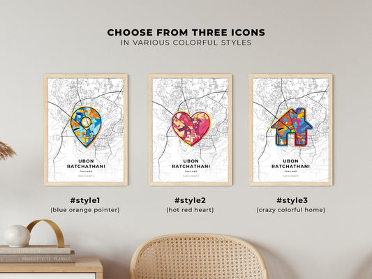 Ubon Ratchathani Thailand maps with colorful icons
