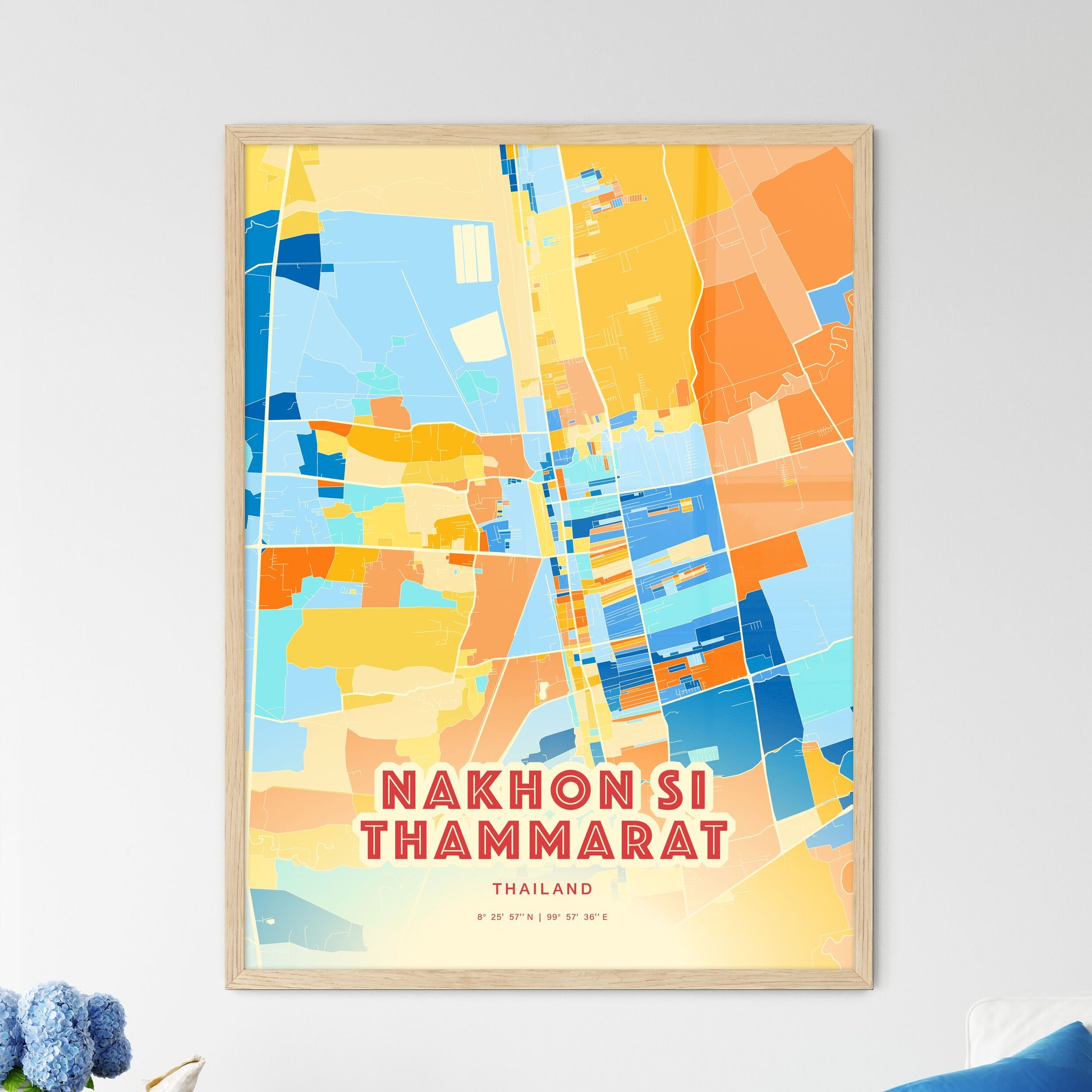 Colorful NAKHON SI THAMMARAT THAILAND Fine Art Map Blue Orange