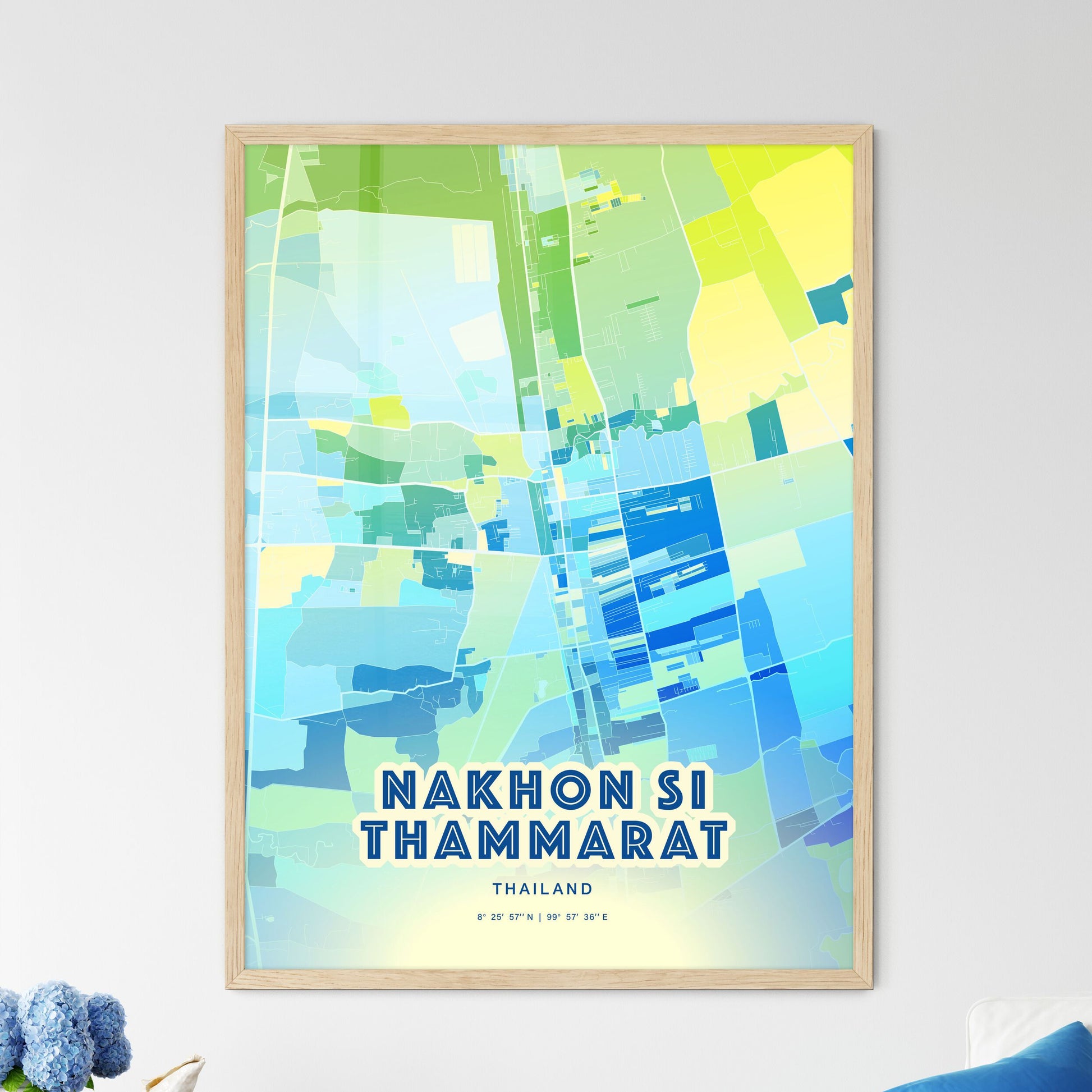 Colorful NAKHON SI THAMMARAT THAILAND Fine Art Map Cool Blue