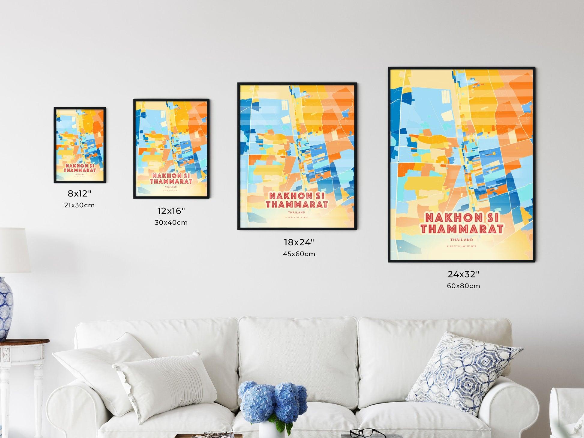 Colorful NAKHON SI THAMMARAT THAILAND Fine Art Map Blue Orange