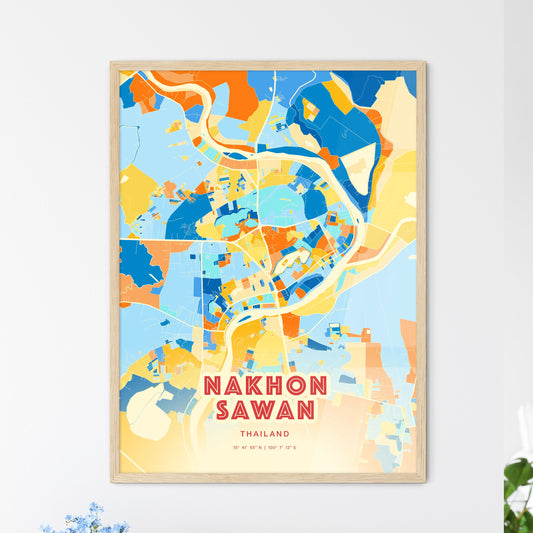 Colorful NAKHON SAWAN THAILAND Fine Art Map Blue Orange