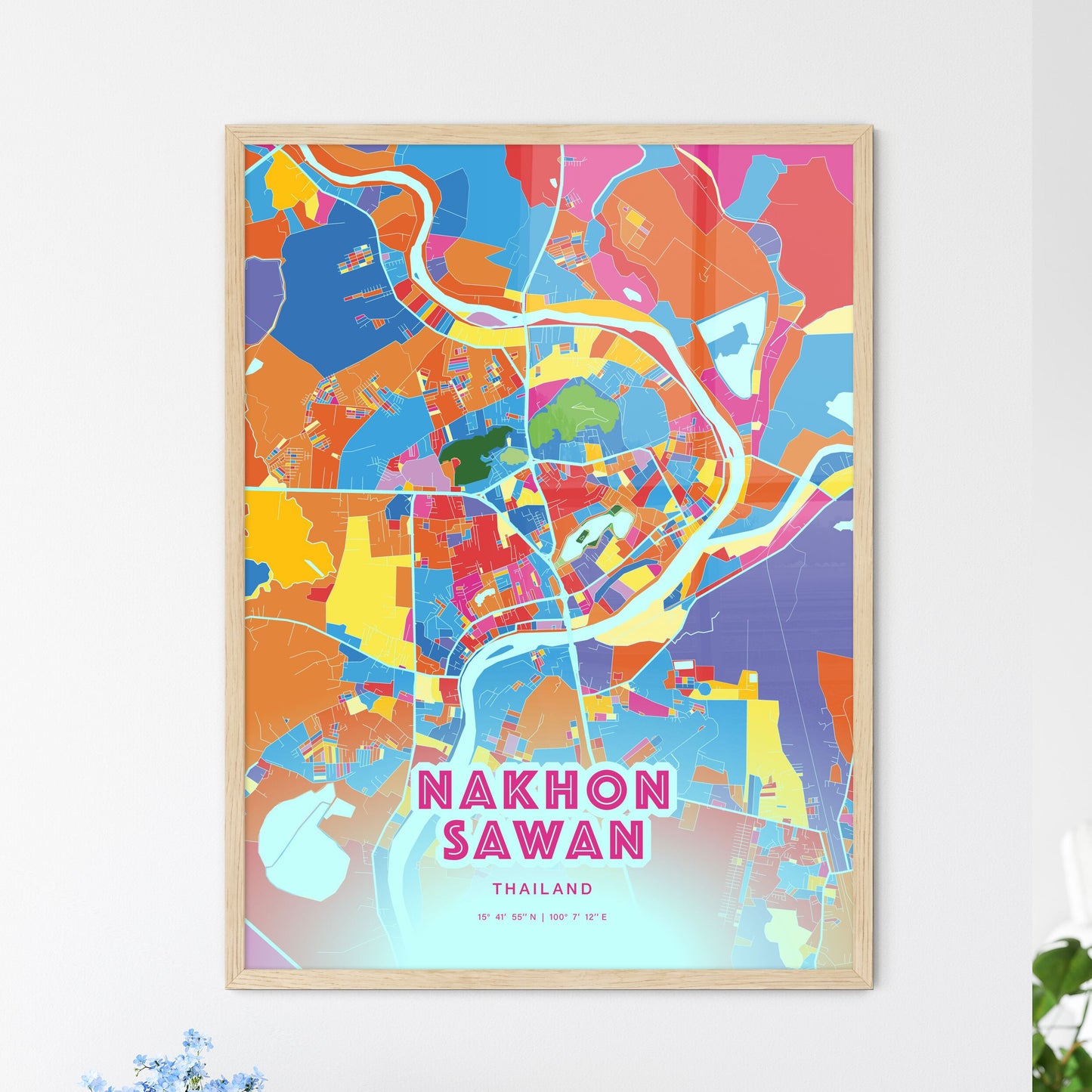 Colorful NAKHON SAWAN THAILAND Fine Art Map Crazy Colors