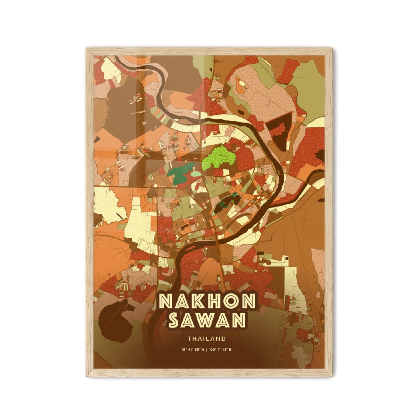 Colorful NAKHON SAWAN THAILAND Fine Art Map Farmhouse