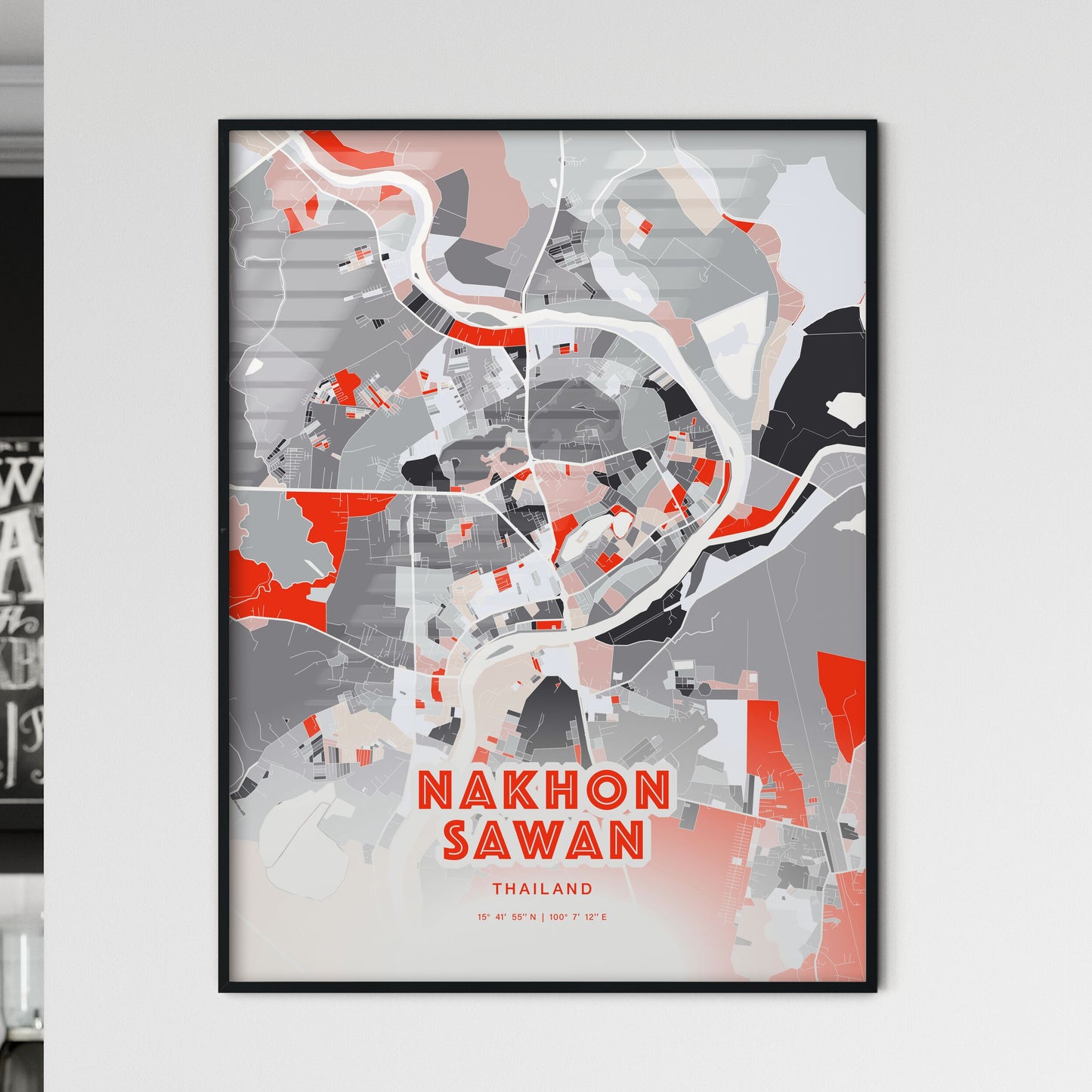 Colorful NAKHON SAWAN THAILAND Fine Art Map Modern