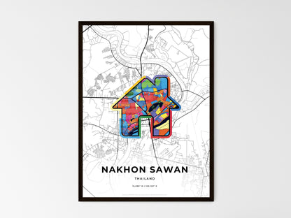 NAKHON SAWAN THAILAND minimal art map with a colorful icon. Style 3