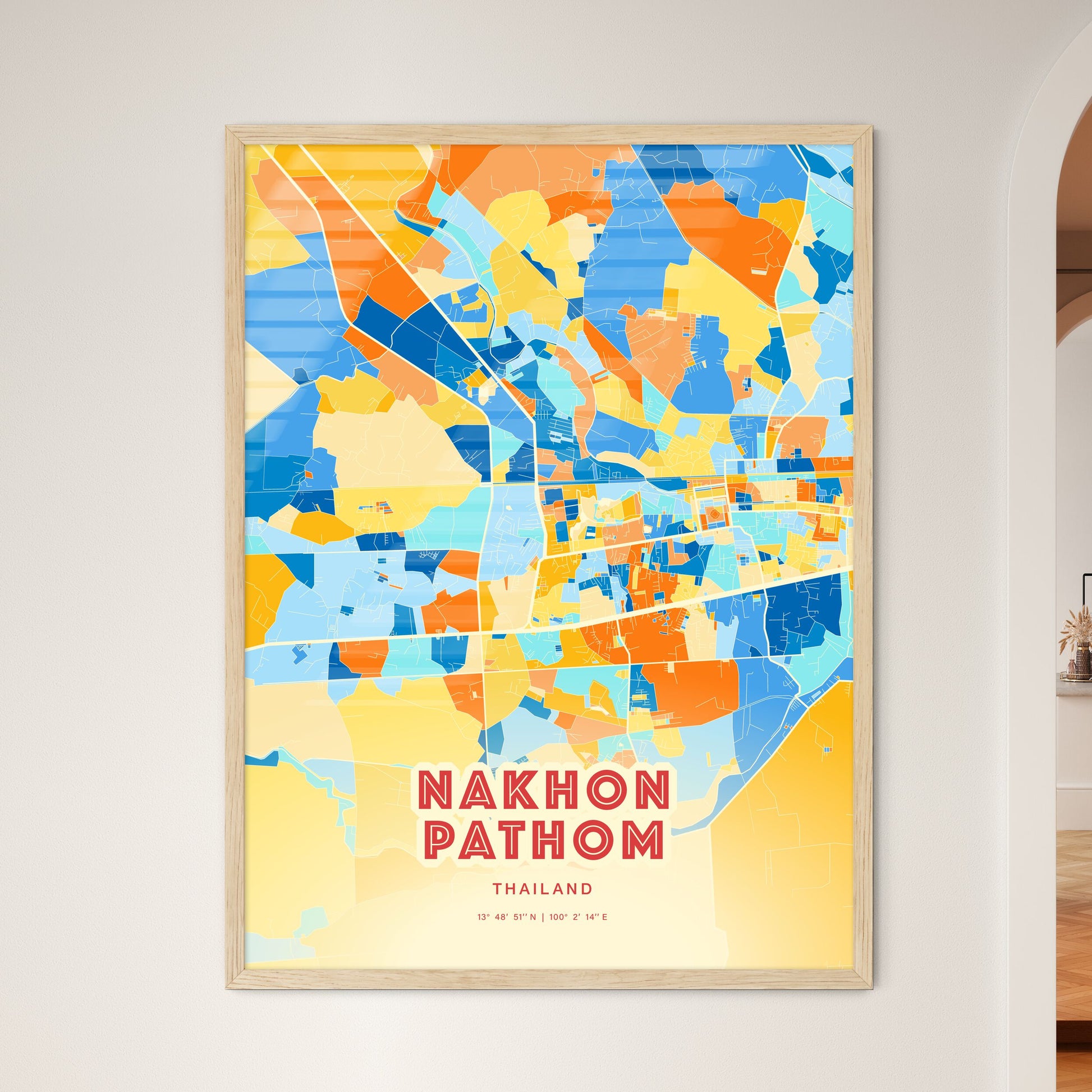 Colorful NAKHON PATHOM THAILAND Fine Art Map Blue Orange