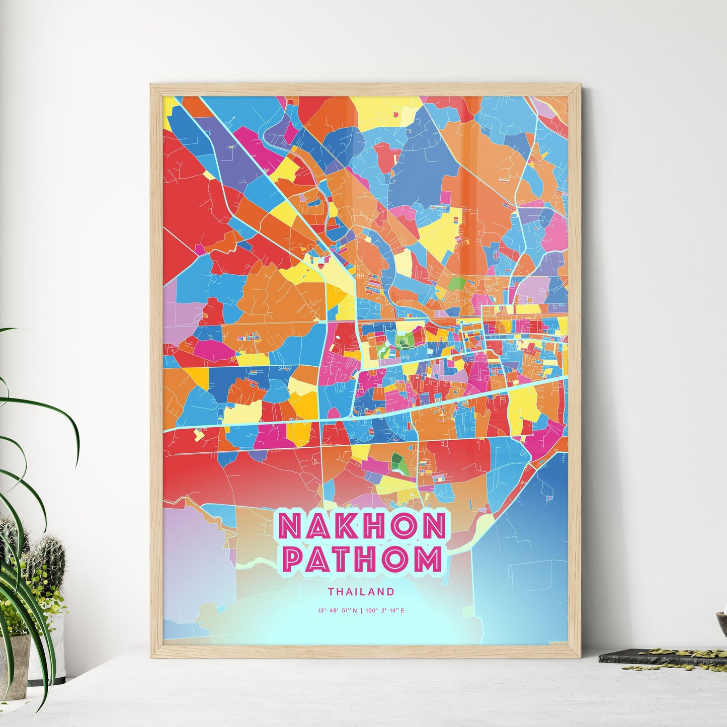 Colorful NAKHON PATHOM THAILAND Fine Art Map Crazy Colors