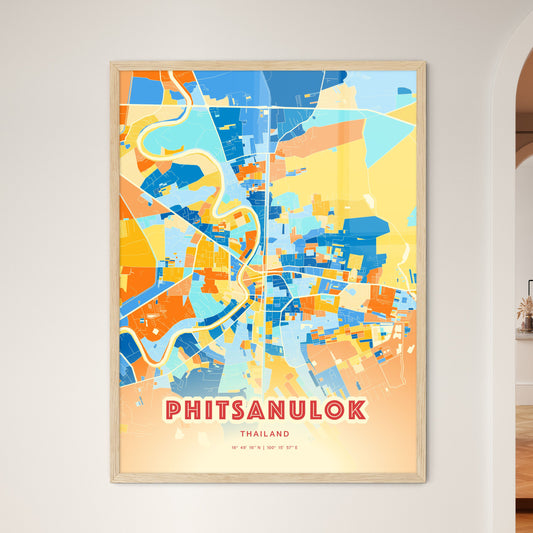 Colorful PHITSANULOK THAILAND Fine Art Map Blue Orange