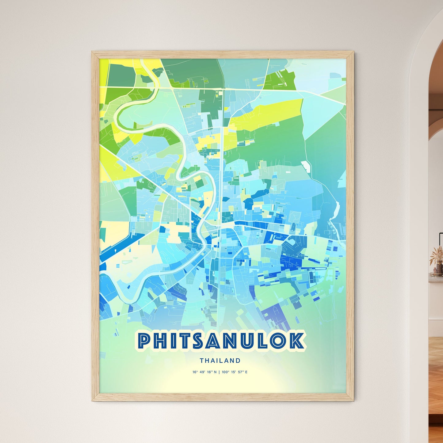 Colorful PHITSANULOK THAILAND Fine Art Map Cool Blue