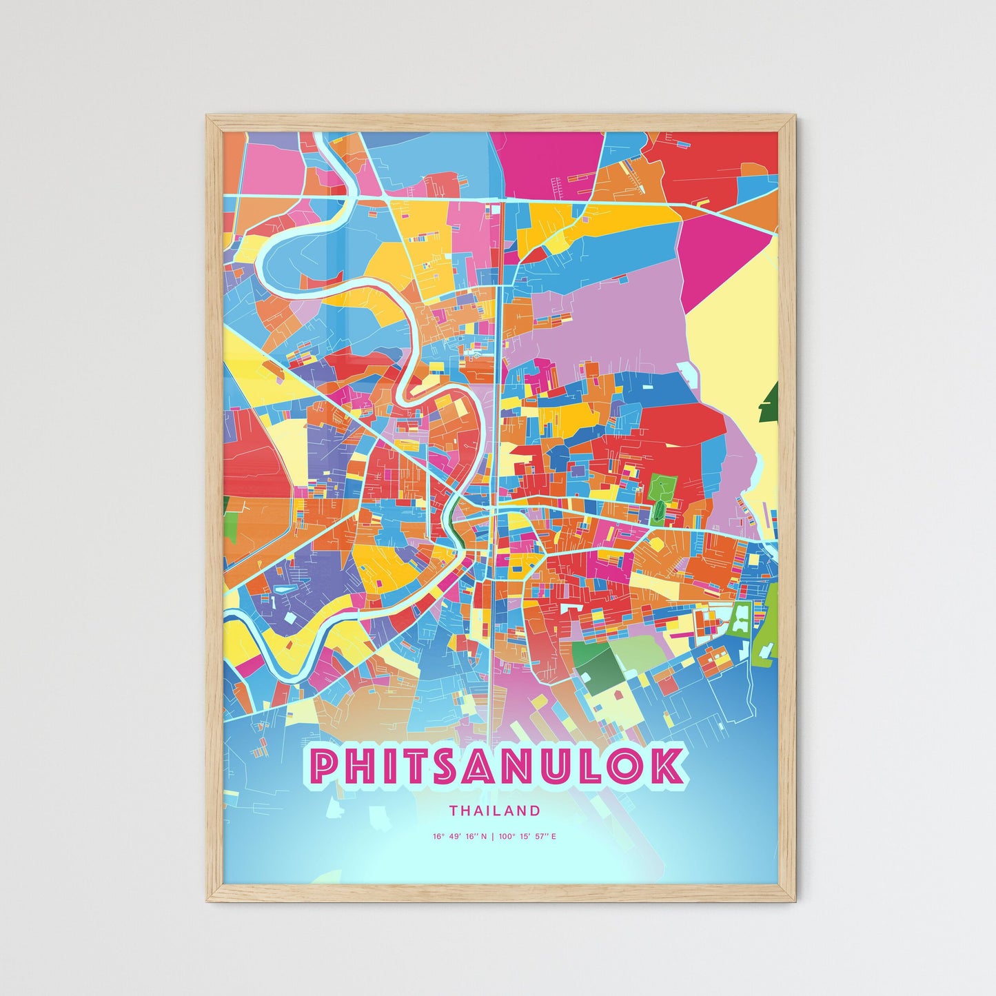 Colorful PHITSANULOK THAILAND Fine Art Map Crazy Colors