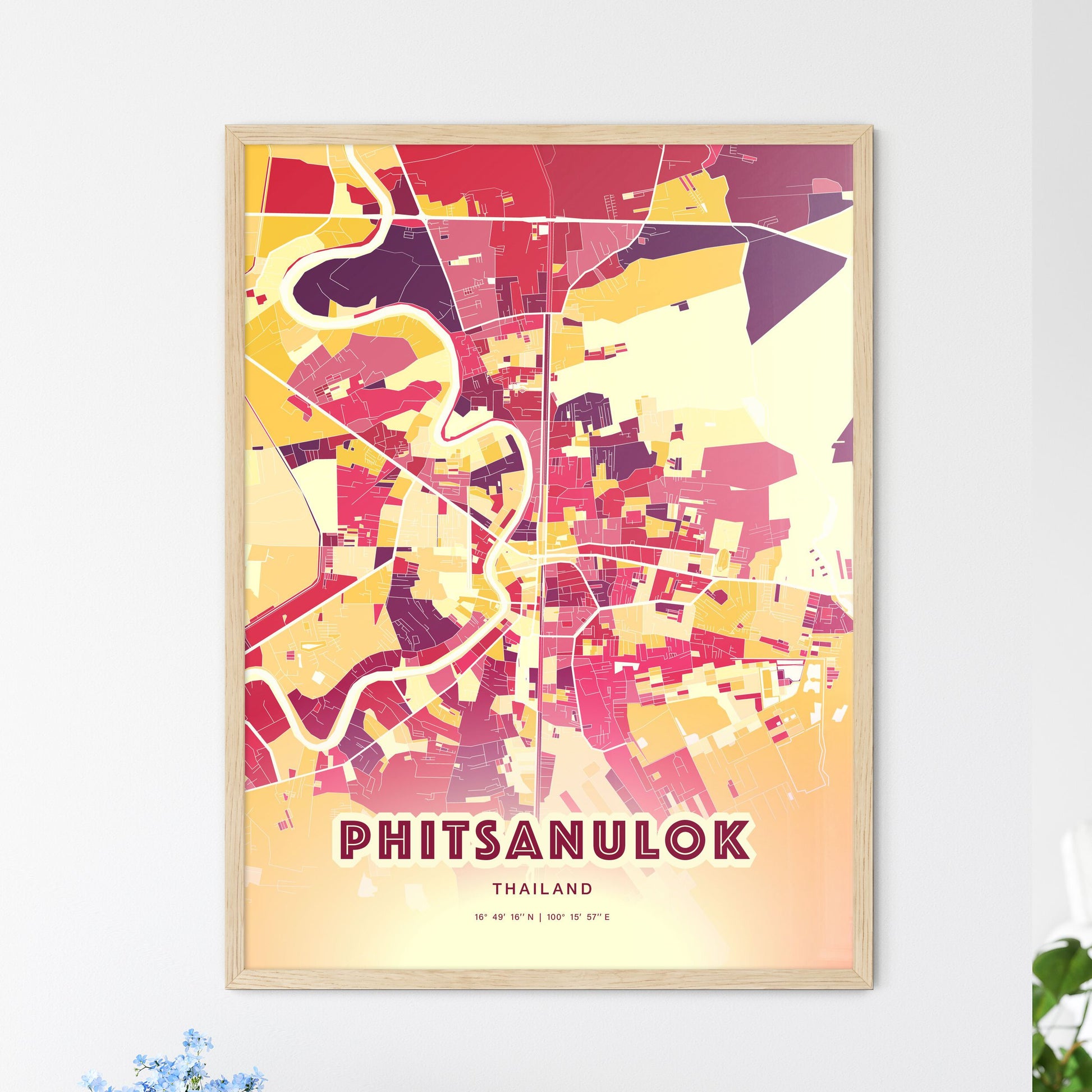 Colorful PHITSANULOK THAILAND Fine Art Map Hot Red