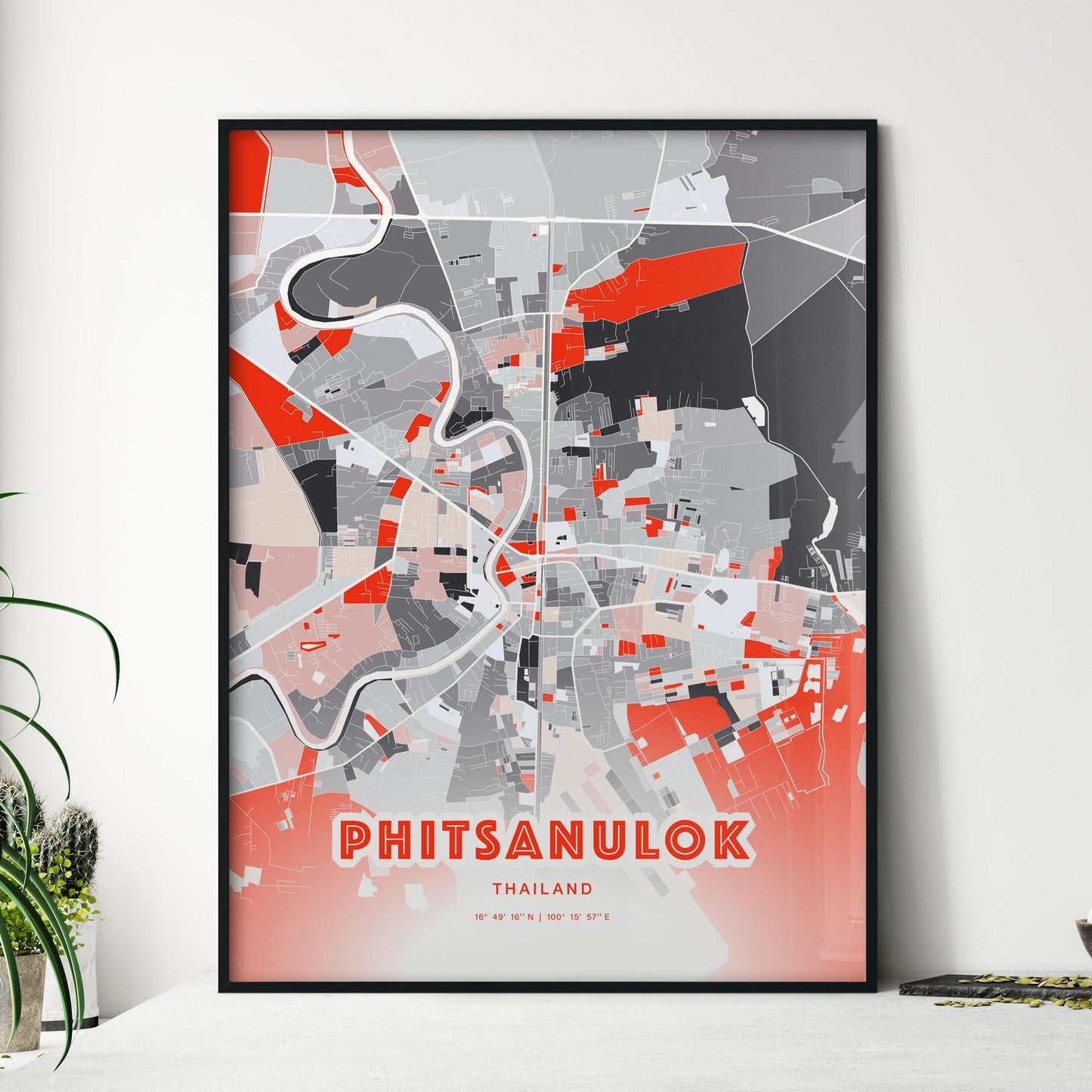 Colorful PHITSANULOK THAILAND Fine Art Map Modern