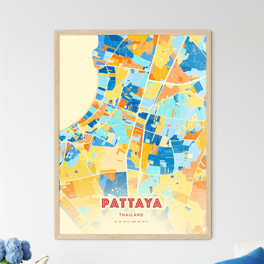 Colorful PATTAYA THAILAND Fine Art Map Blue Orange