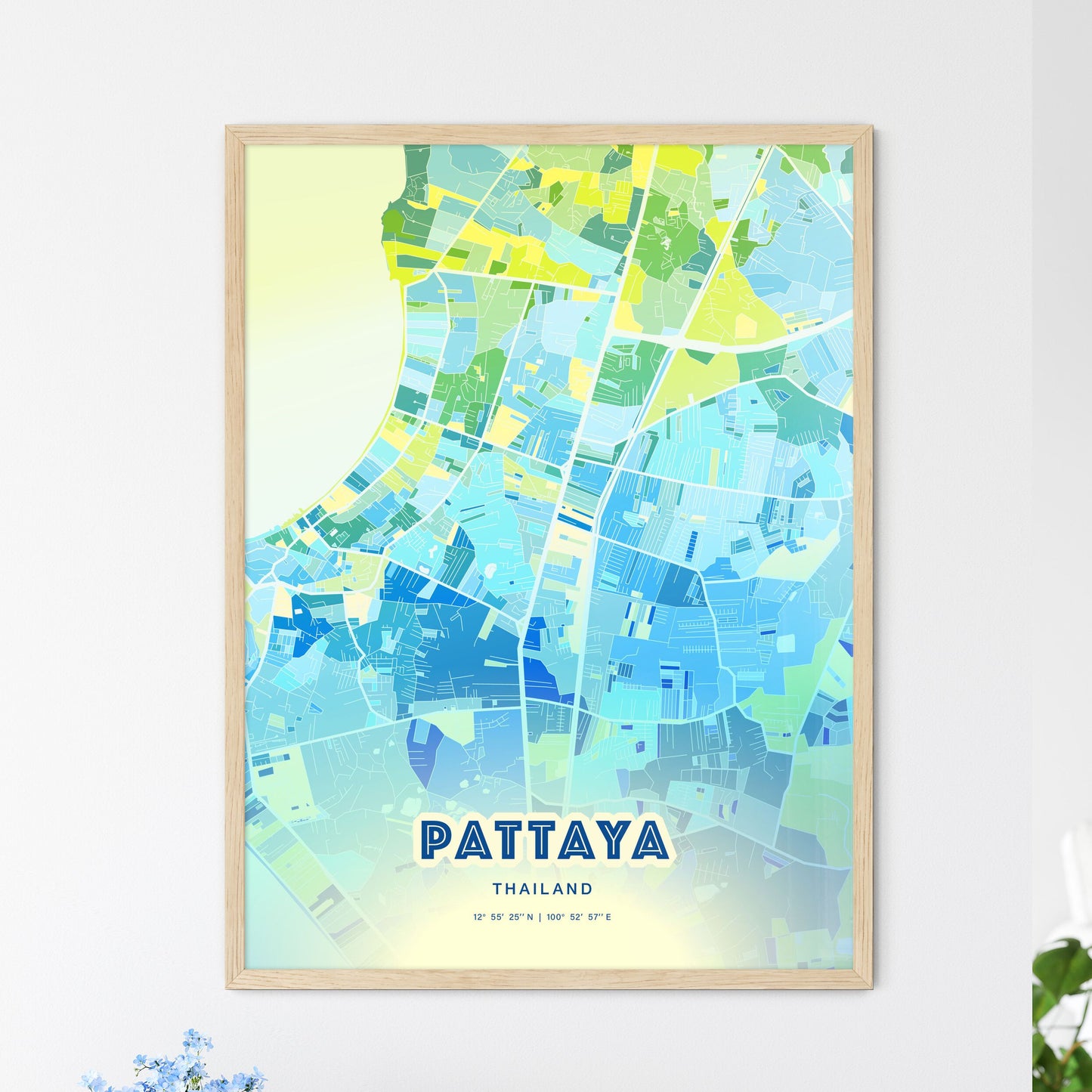 Colorful PATTAYA THAILAND Fine Art Map Cool Blue