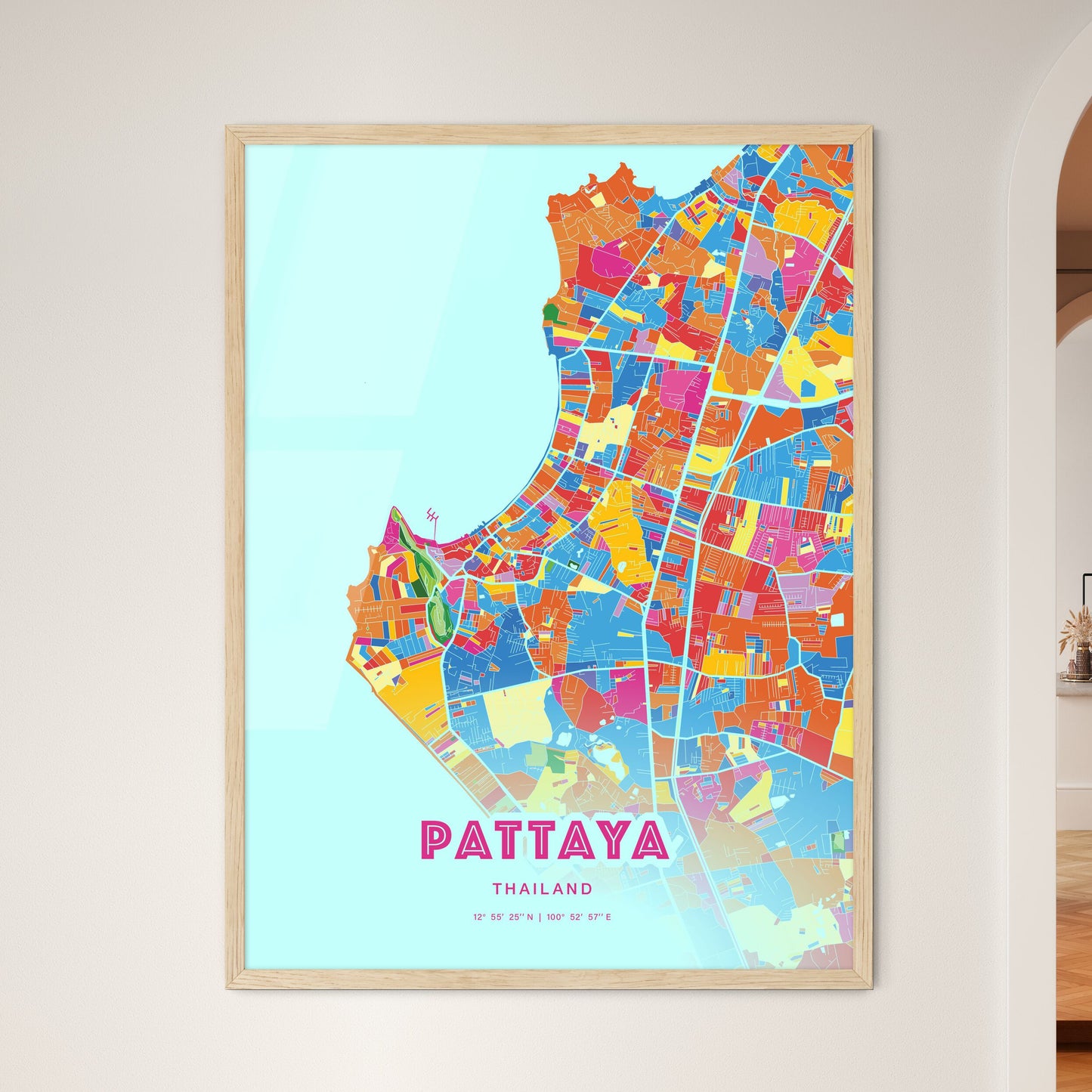 Colorful PATTAYA THAILAND Fine Art Map Crazy Colors