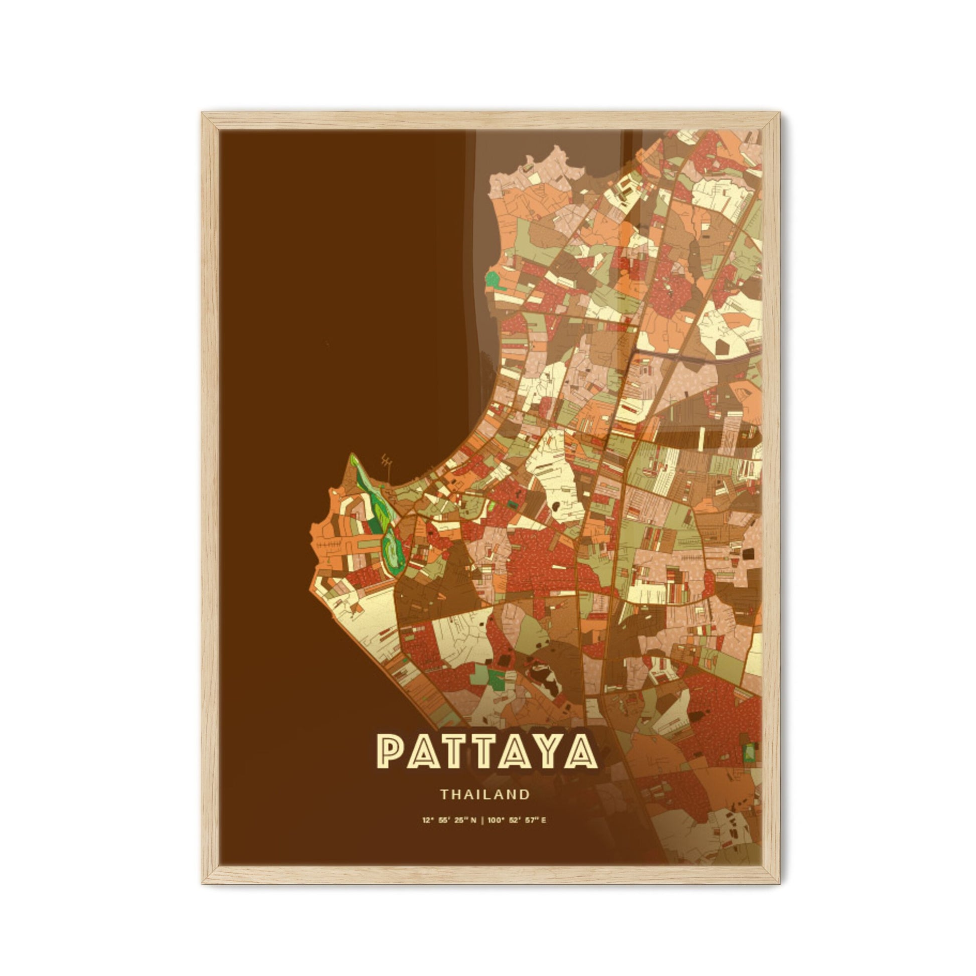 Colorful PATTAYA THAILAND Fine Art Map Farmhouse