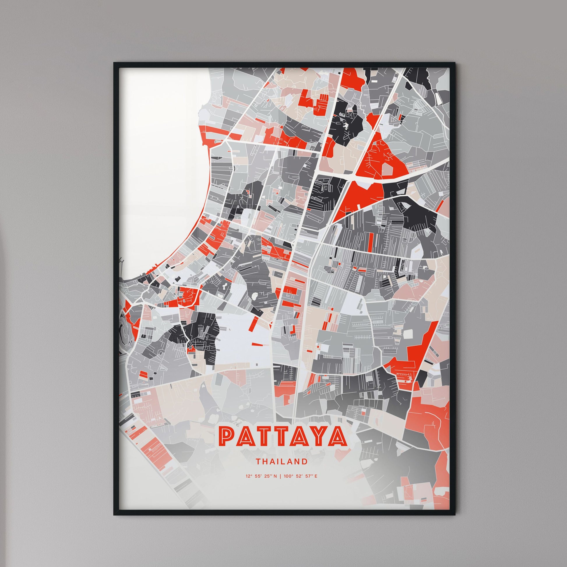 Colorful PATTAYA THAILAND Fine Art Map Modern